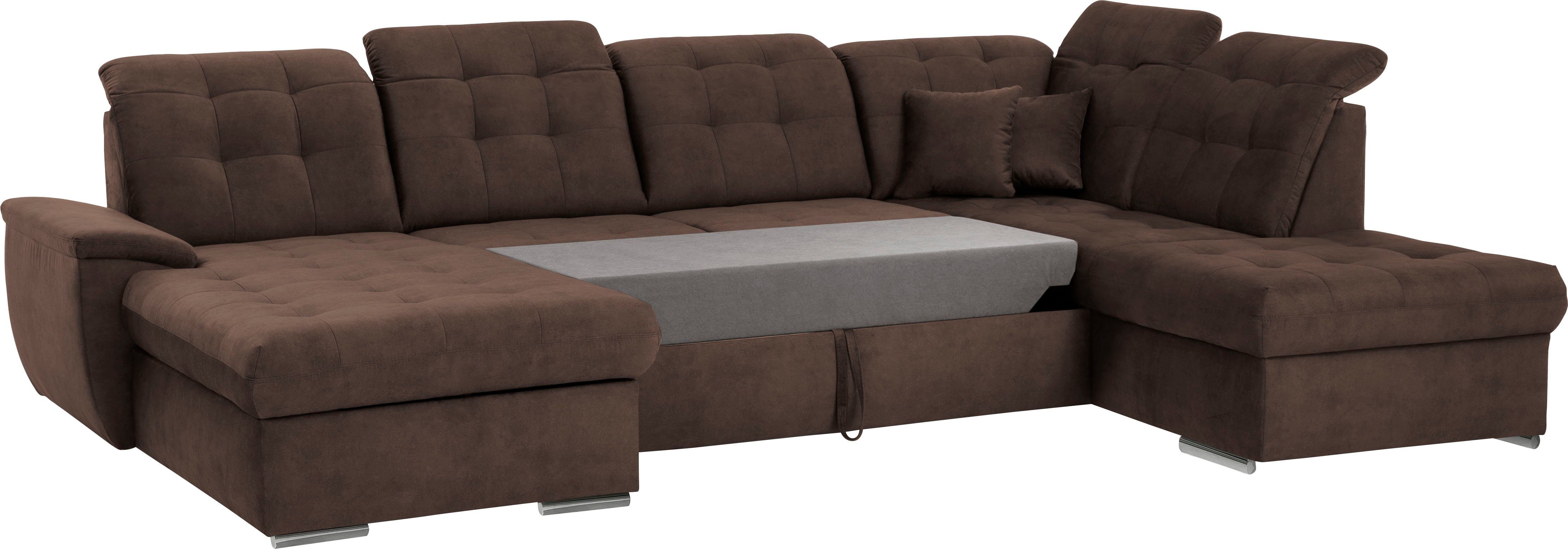 exxpo - sofa fashion Zithoek Durango, uitgebreide zit- en rugverwerking, comfortabel, U-vorm inclusief verstelbare hoofdsteun, naar keuze met slaapfunctie en bedkist (4-delig)