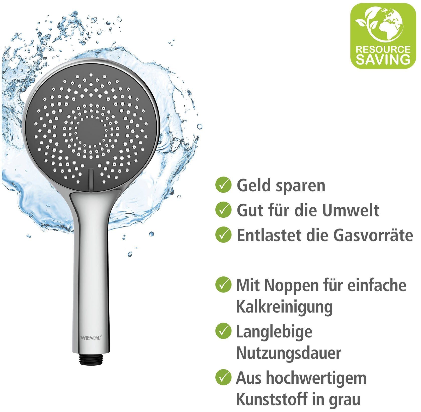 WENKO Handsproeier Watersaving systeem Douchekop Watersaving grijs, diameter 11 cm