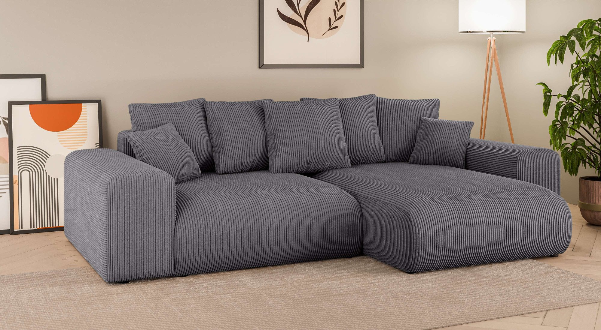 Home affaire Hoekbank LAKESIDE met bedfunctie en bedlade, B/D/H 257/166/84 cm L-vorm, recamiere aan beide zijden monteerbaar, golfondersteuning
