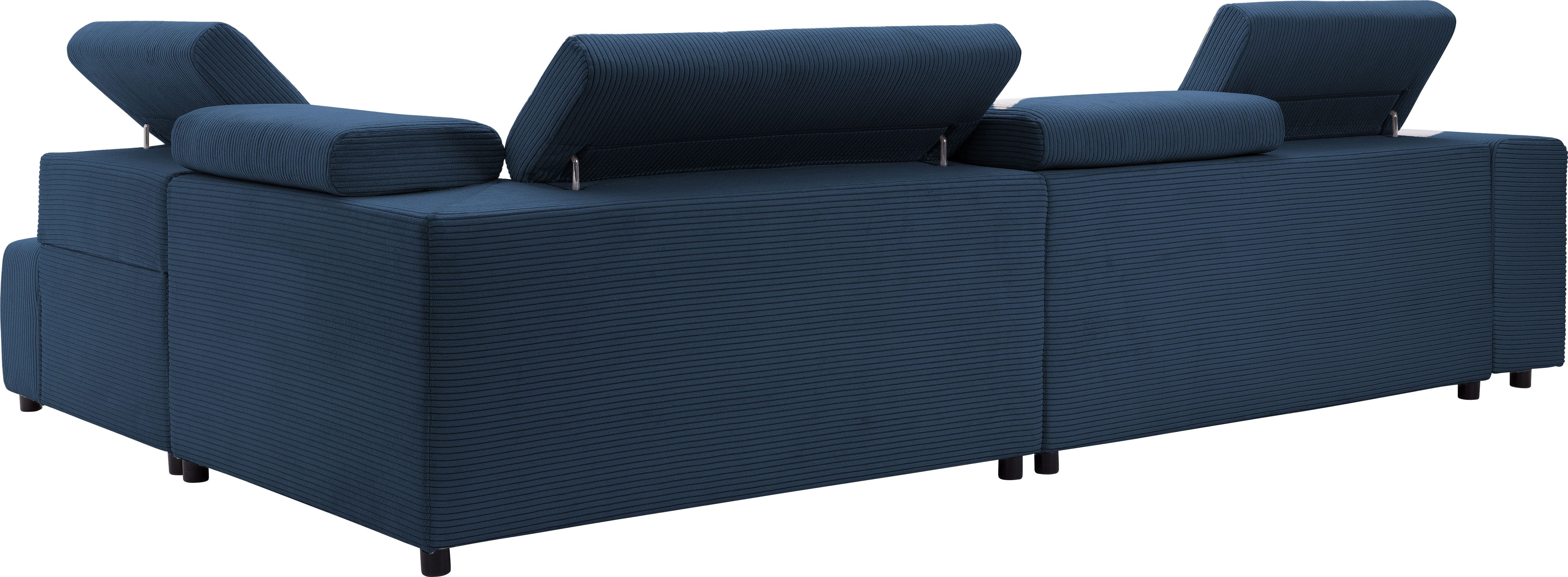 exxpo - sofa fashion Hoekbank VITTORIO met comfortfuncties, comfortabel en modern, cord, L-vorm incl. hoofdsteun- en zitdiepteverstelling, optioneel met bedfunctie