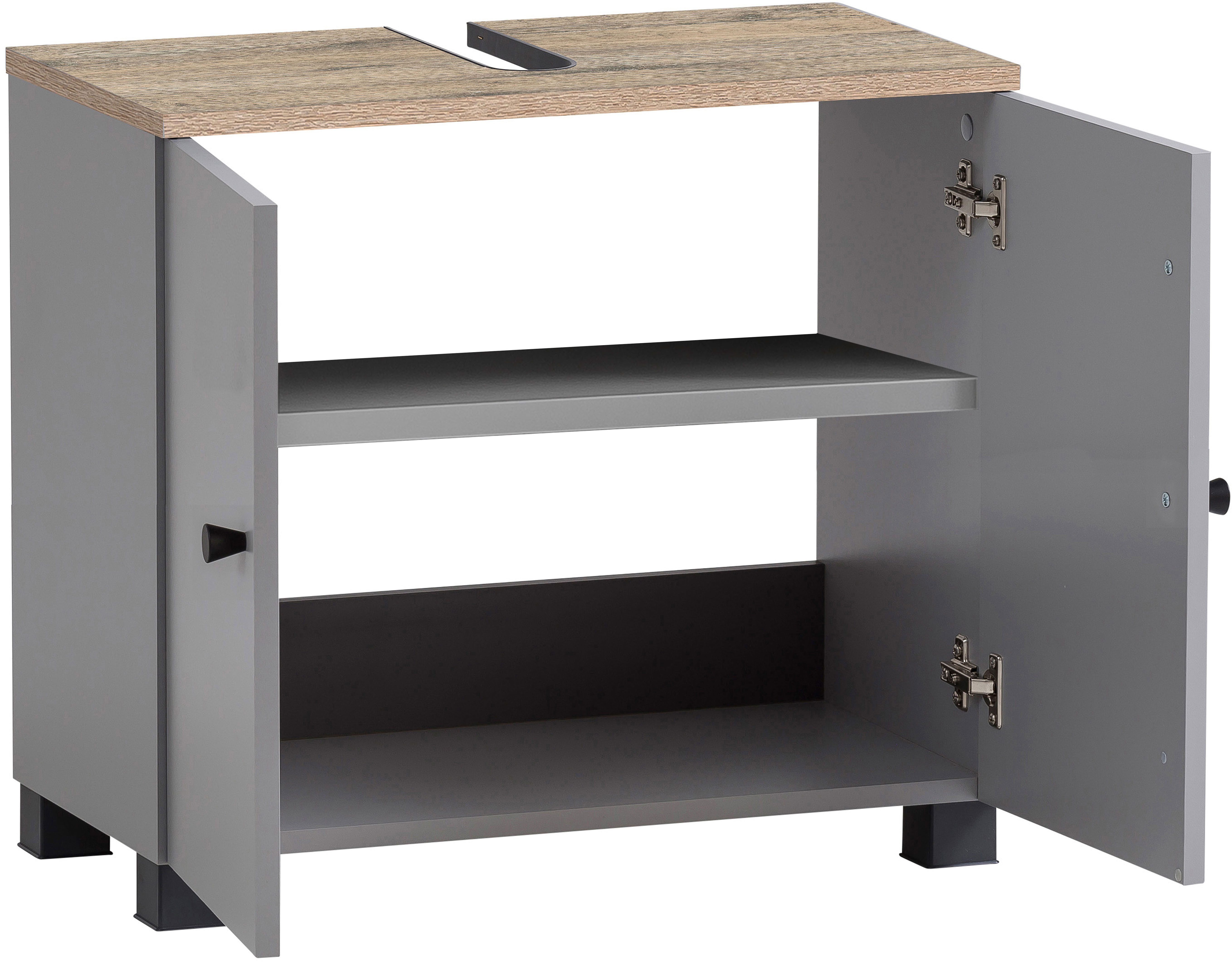 Schildmeyer Wastafelonderkast Balto, breedte 59 cm Bovenblad met voelbare houtstructuur en sifonuitsparing