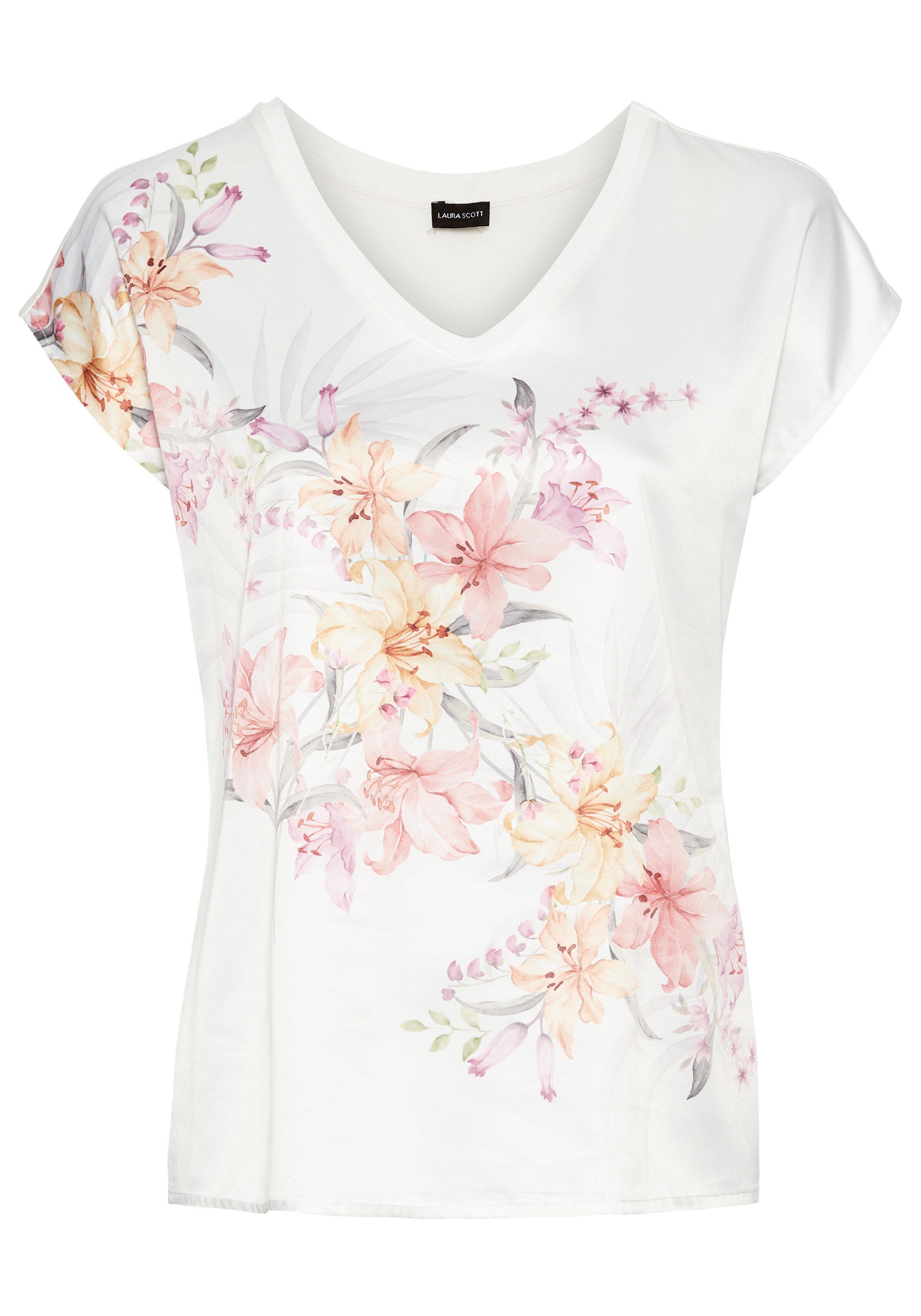 Laura Scott Shirtblouse met edel-subtiele bloemenprint op satijn - nieuwe collectie