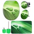 sanilo set badkameraccessoires green leaf bestaand uit toiletzitting, badmat, wasbak- en afvoerstop voor de badkuip, zeepdispenser en toiletborstel (complete set, 6-delig) groen