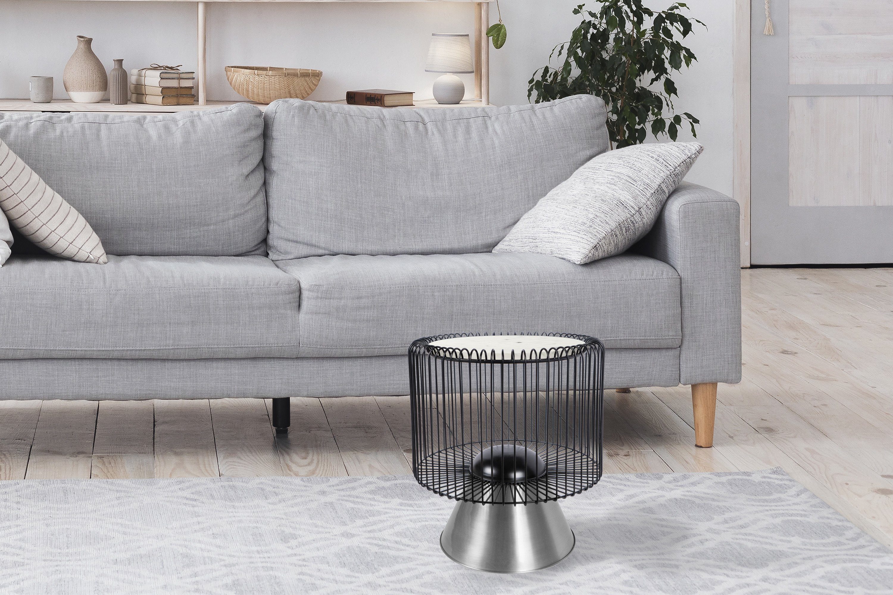 Kayoom Bijzettafel Malibu 125, ronde plaat van originele marmer, onderhoudsvriendelijk ø-marmerschijf: ca. 40 cm, trendy metalen ontwerp, onderhoudsvriendelijk (1 stuk)