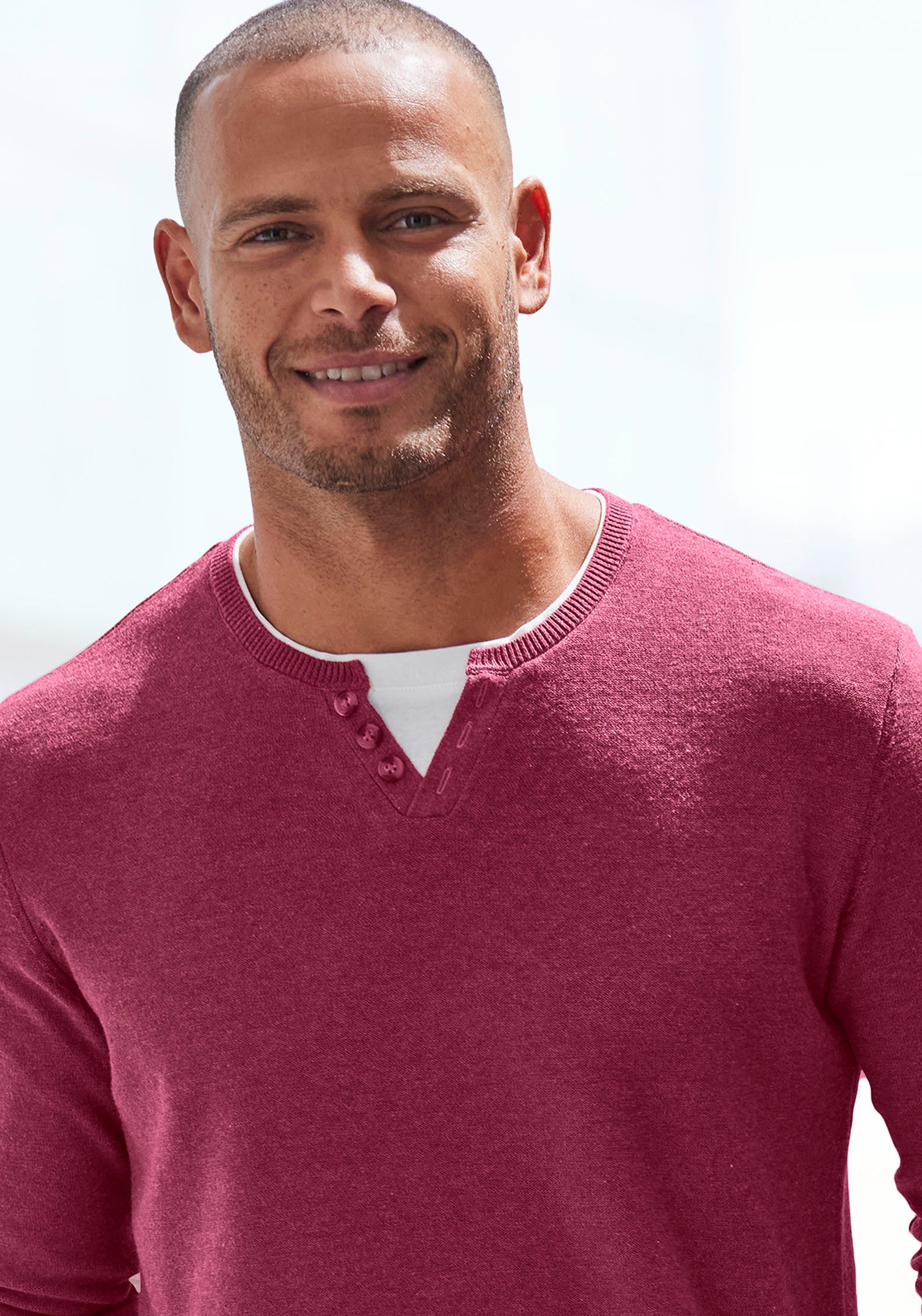 H.I.S Gebreide trui Pullover met hoogwaardige halsafwerking in double-layer look