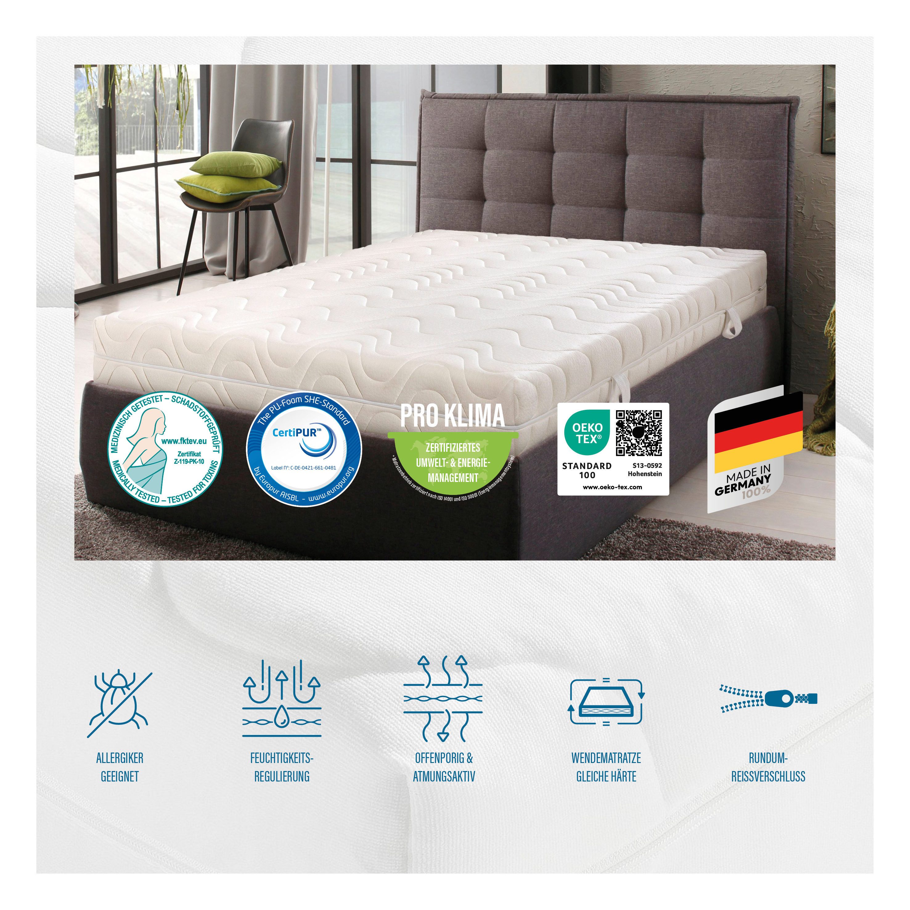 Beco Comfortschuimmatras KS Luxus Kies uit een polyester- of een natuurlijke katoenen bekleding! hoogte 27 cm