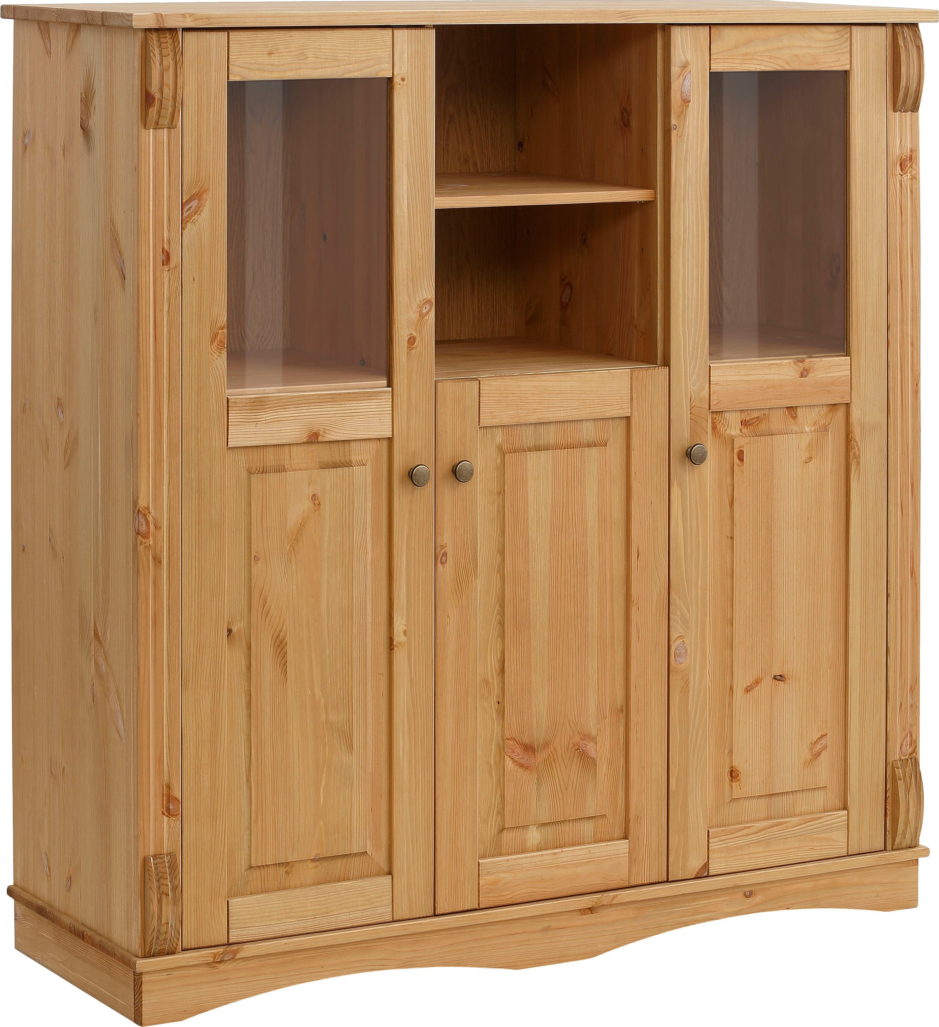 Home affaire Highboard Teresa Breedte 119 cm, deuren met glazen inzetstukken, van massief grenen, FSC®