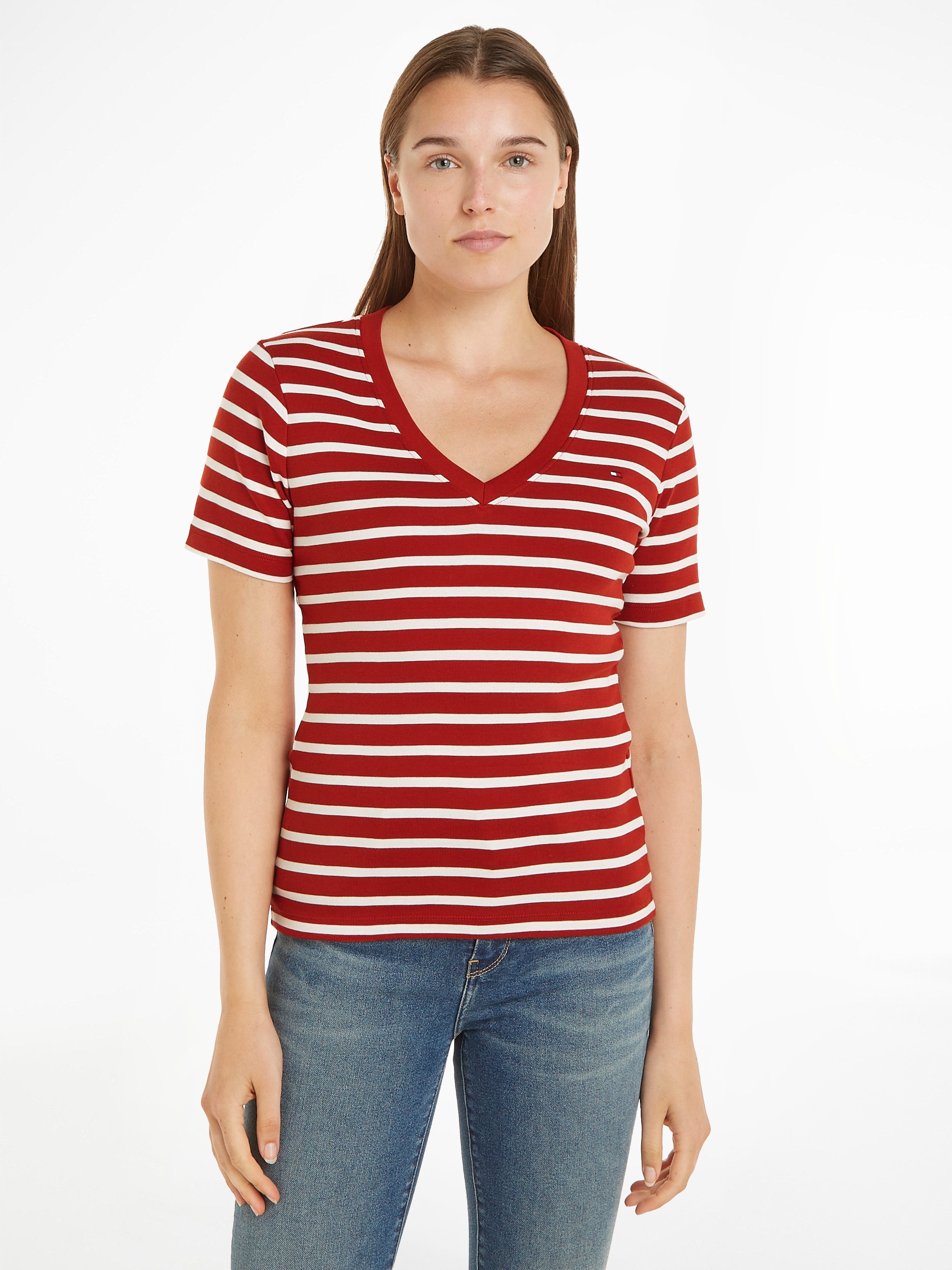 Tommy Hilfiger T-shirt SLIM CODY V-NK SS met geborduurd logo dames t-shirts maat XS (34) rood