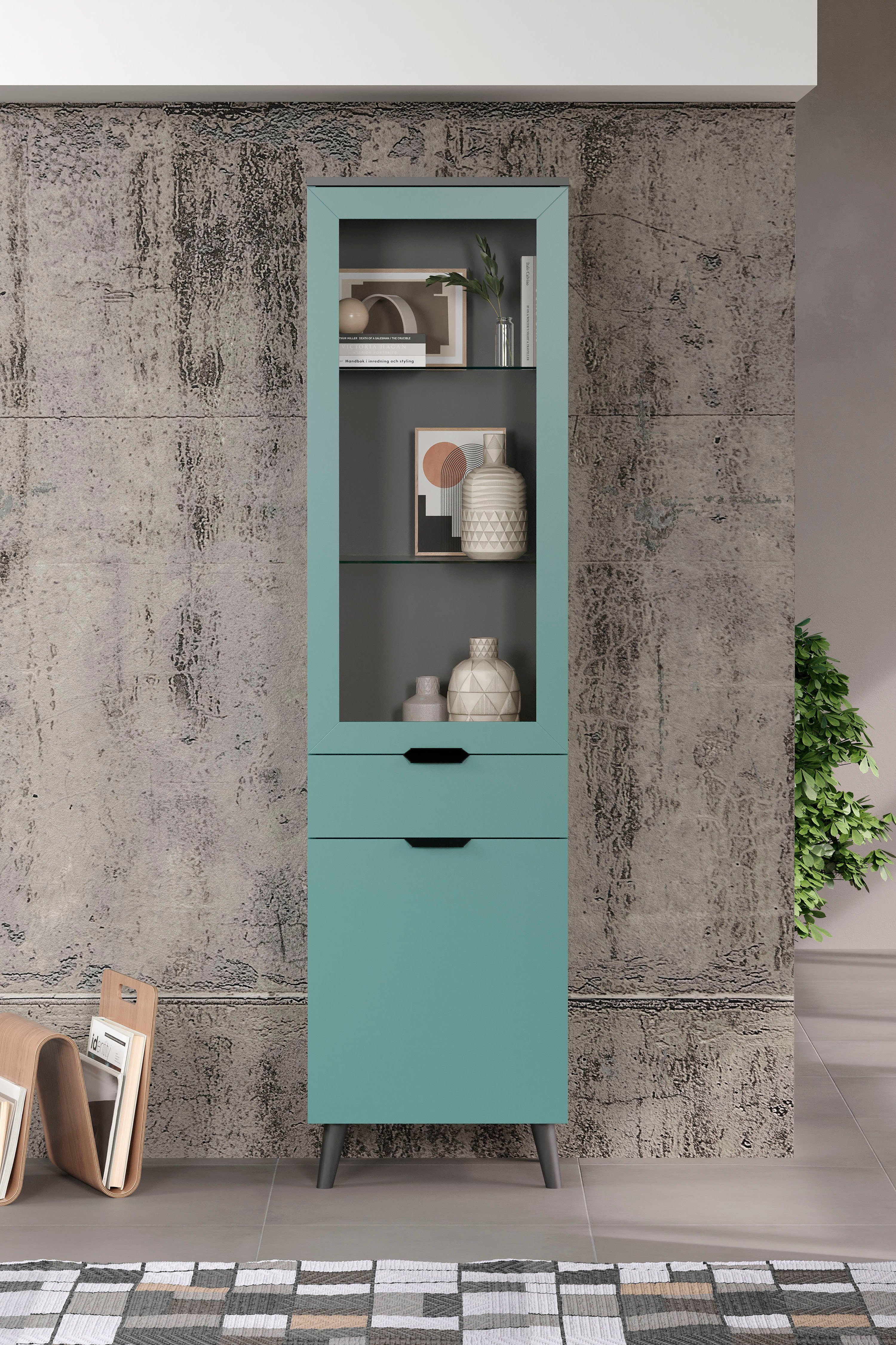 andas Vitrinekast Mikkeline Woonkamerkast met een glazen deur en 2 glazen planken, breedte 49 cm (1 stuk)