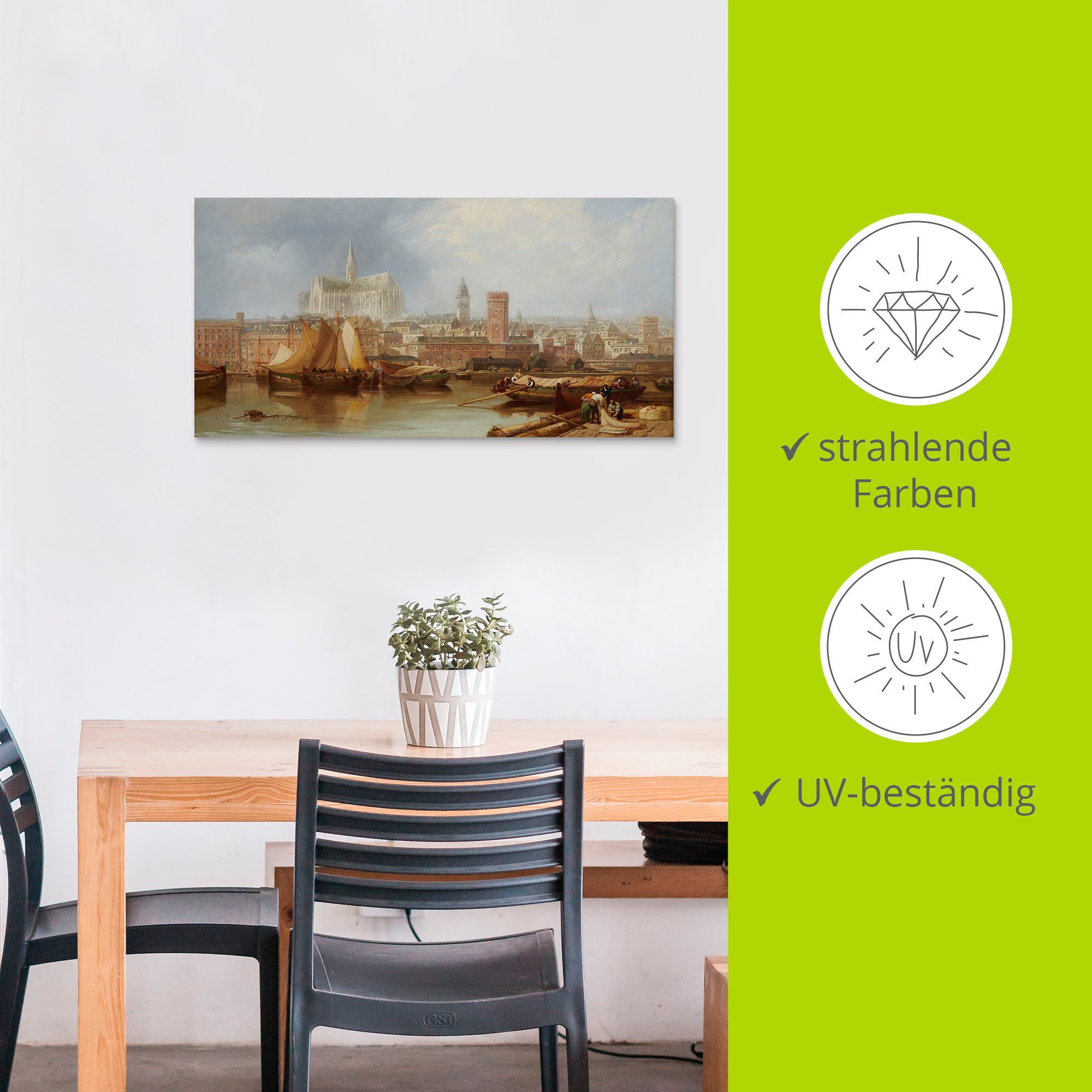 Artland Artprint Uitzicht op Keulen, onvoltooide kathedraal als artprint van aluminium, artprint voor buiten, artprint op linnen in verschillende maten