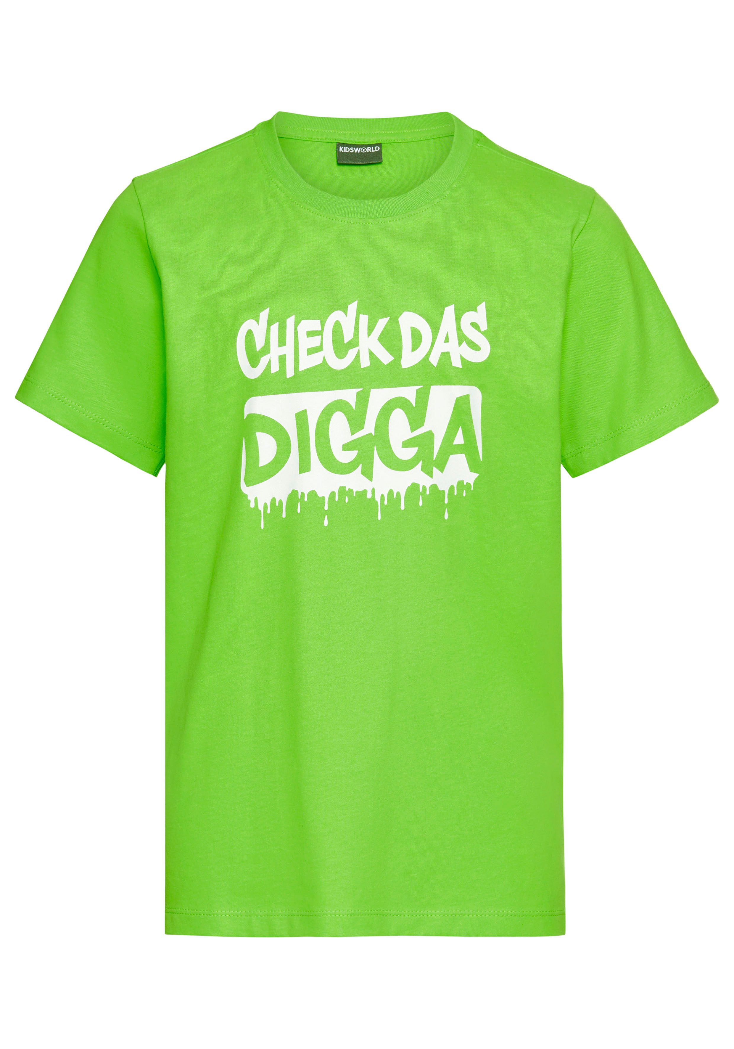 KIDSWORLD T-shirt Sprücheshirt: CHECK DAS DIGGA Korte mouwen, basic pasvorm, bedrukt, ronde hals