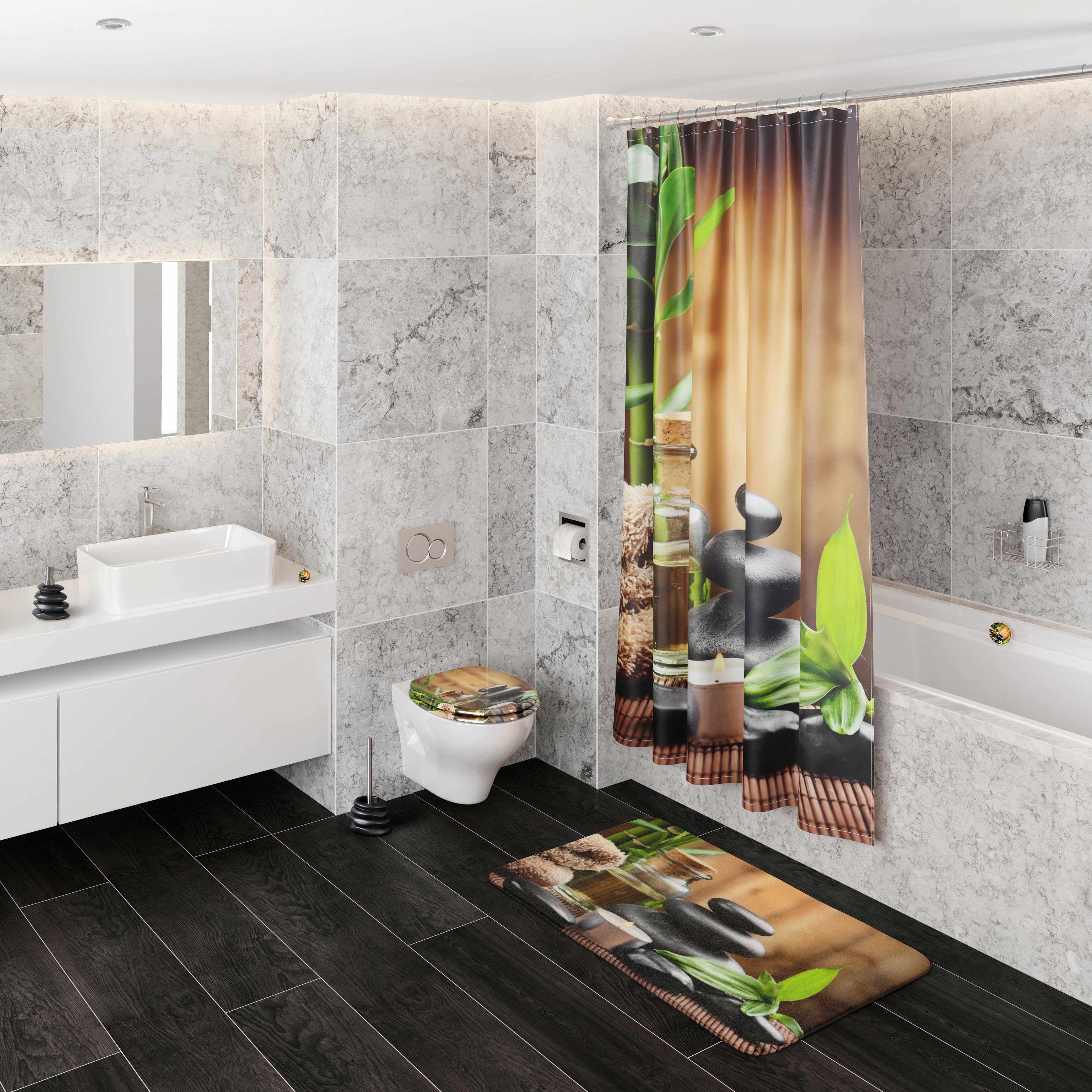 Sanilo Set badkameraccessoires Spa bestaand uit toiletzitting, badmat en wastafelplug (complete set, 3-delig)
