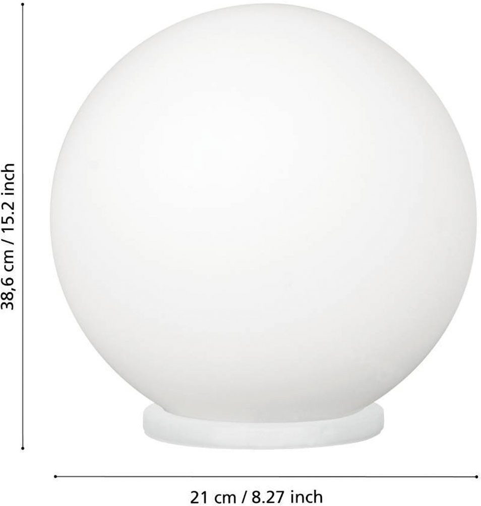 EGLO Tafellamp RONDO tafellamp, metaal in wit, glas in opaal mat wit, E27 Nachtkastlamp, tijdloos ontwerp, modern, eenvoudig, 20x20cm