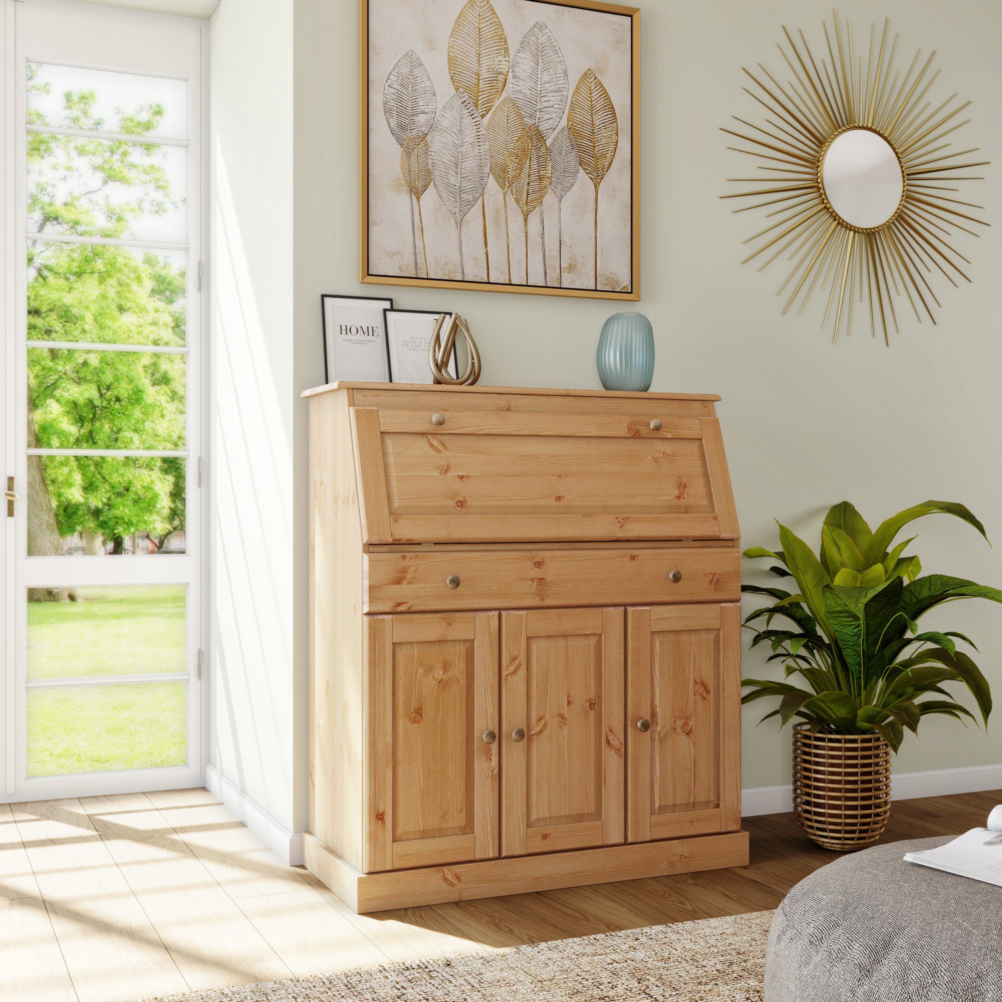 Home affaire Secretaire Rossi gemaakt van massief dennenhout, variabel verstelbare inlegplanken, breedte 97 cm