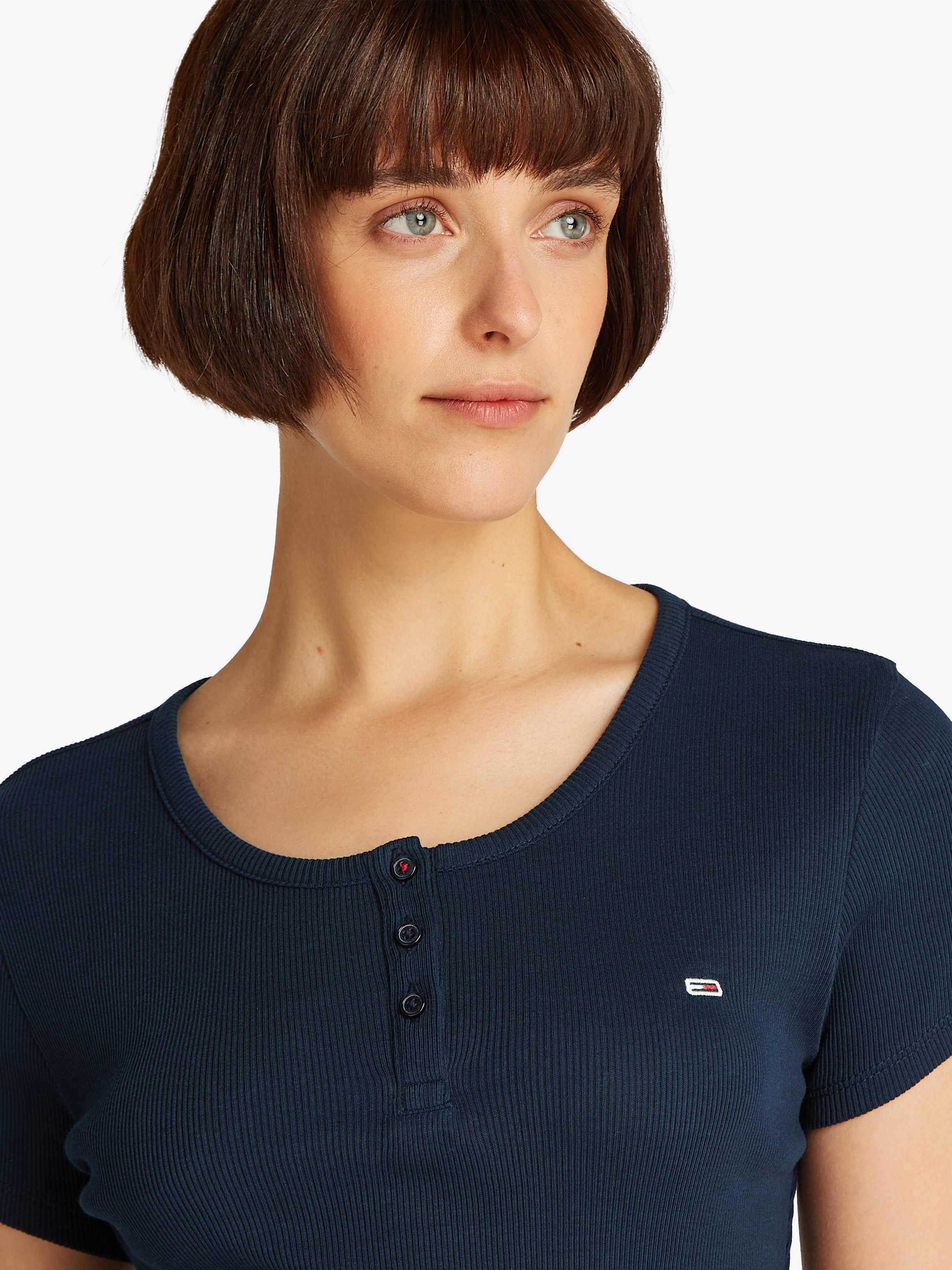 TOMMY JEANS T-shirt TJW SLIM BUTTON RIB C-NECK SS