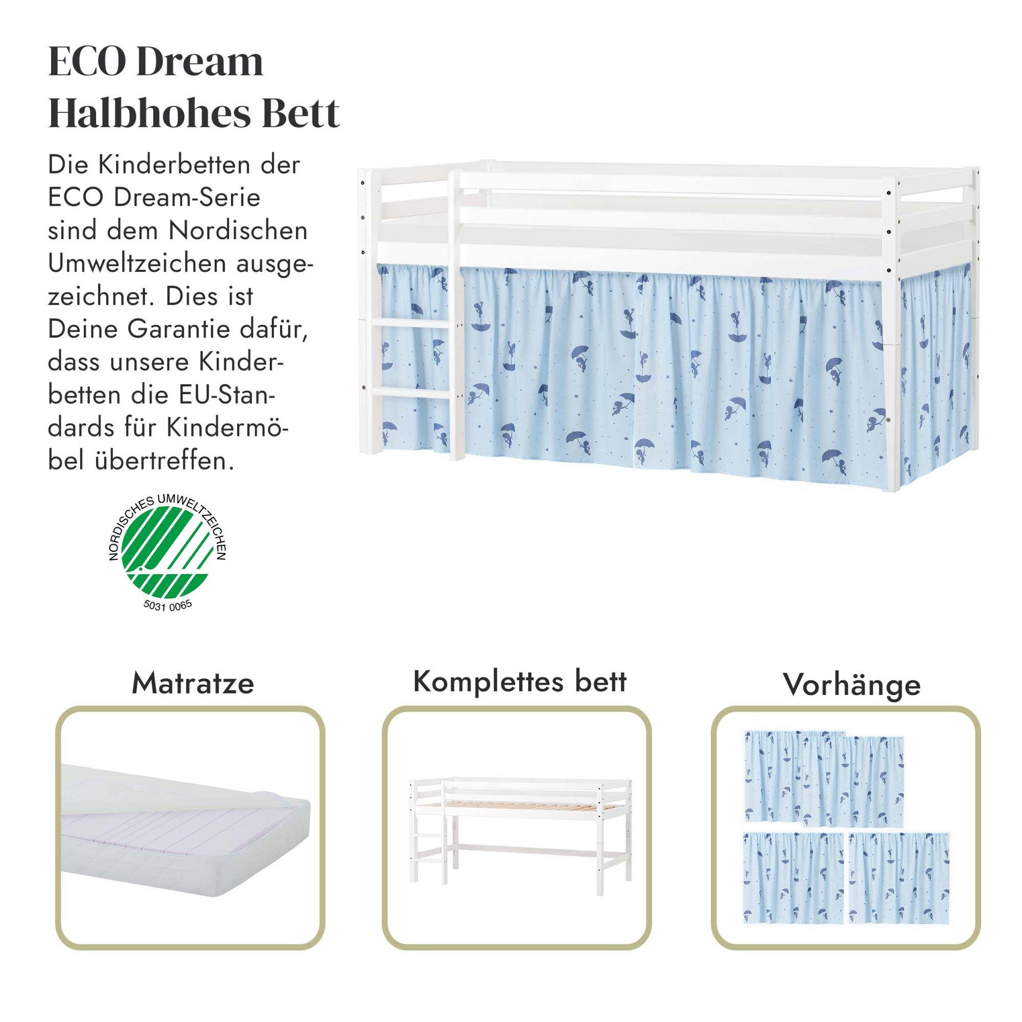 Hoppekids Speelbed Eco Dream Massief hout, naar keuze in 2 afmetingen en 4 kleuren, matras ter keuze