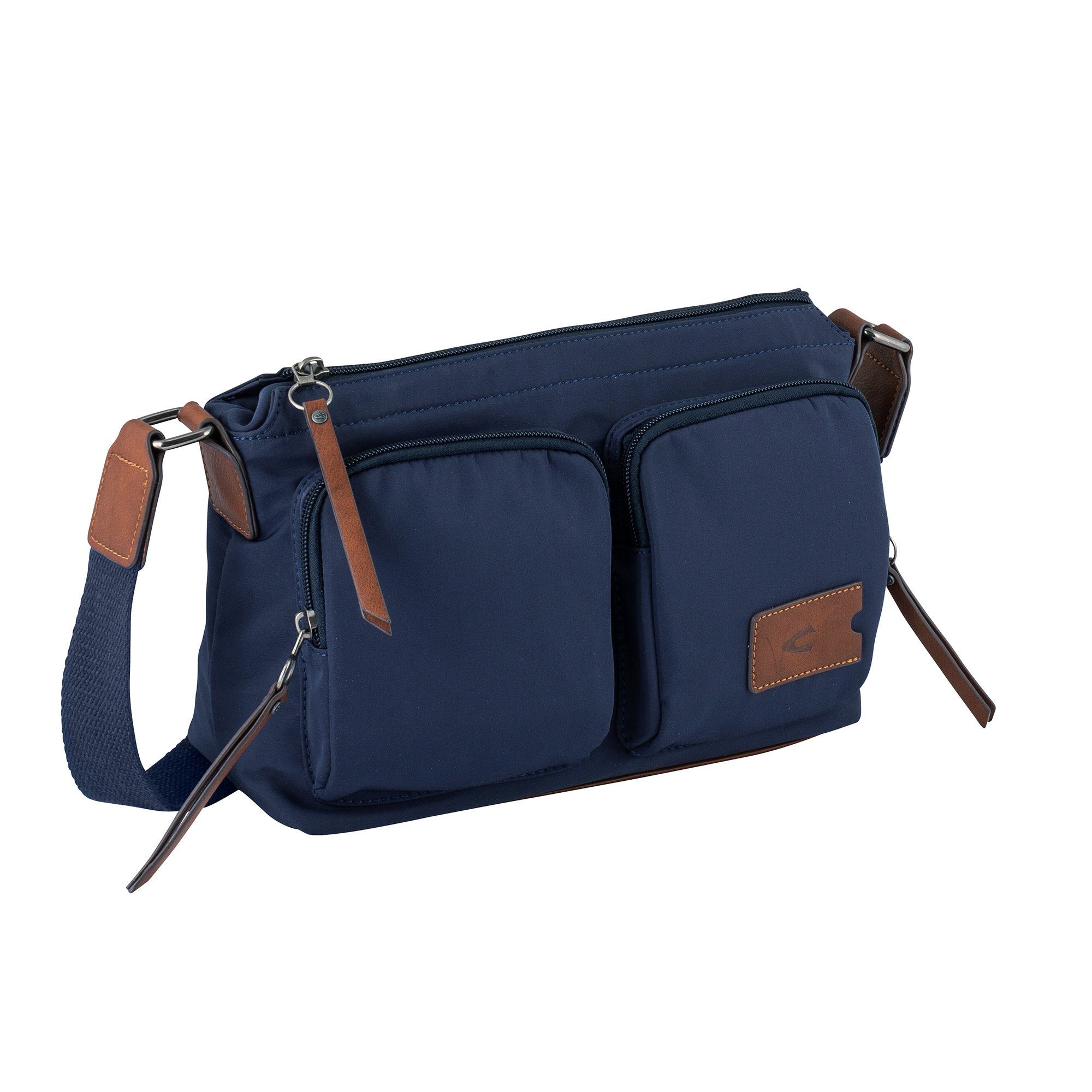 camel active Schoudertas Sky van licht robuust nylon met imitatieleer-applicaties, een blikvanger