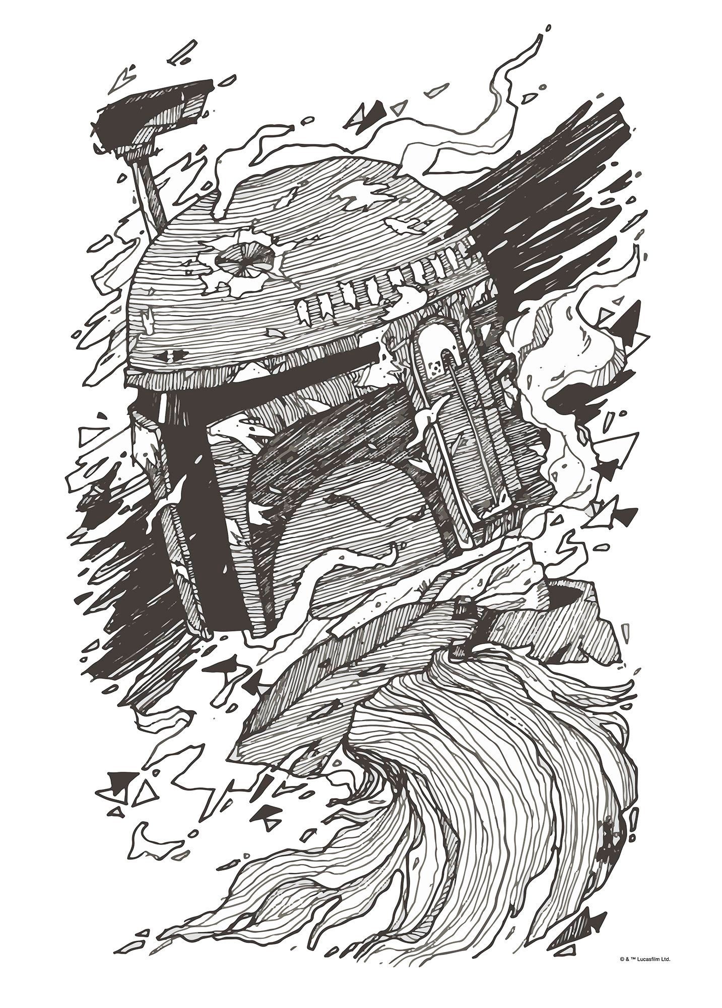 Komar Wanddecoratie Star Wars Boba Fett Drawing Wanddecoratie voor de kinderkamer - zonder lijst (1 stuk) schilderijen maat 50 cm x 70 cm multicolor
