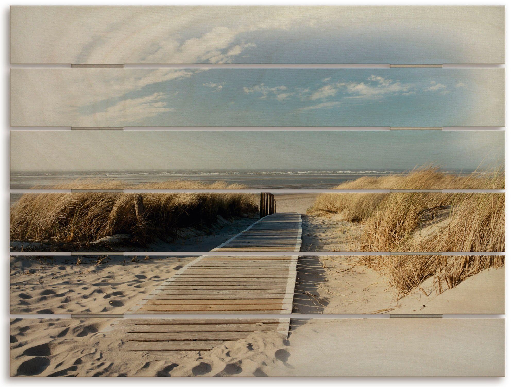 Artland Artprint op hout Noordzeestrand op Langeoog - pier