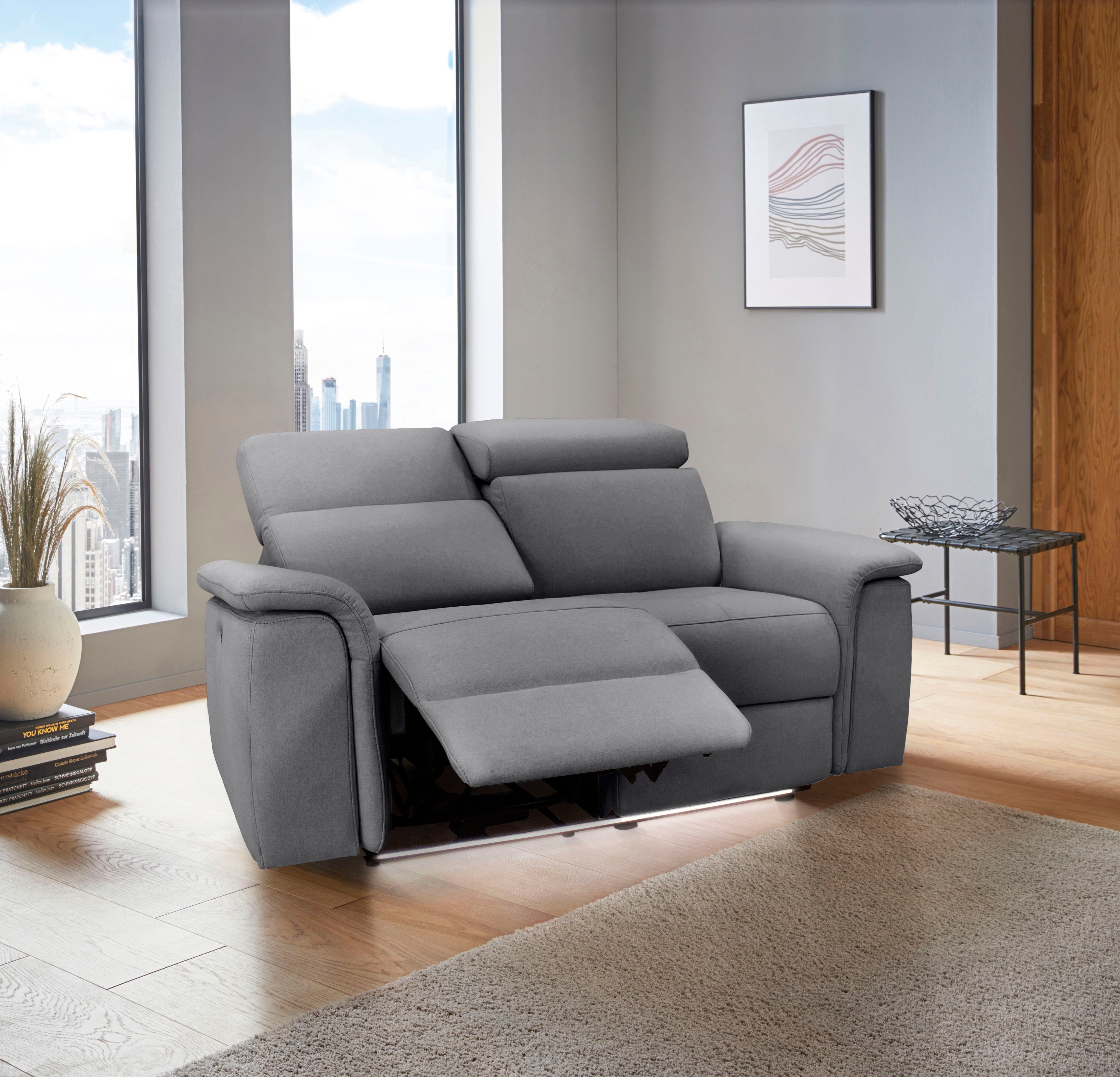 Places of Style 2-zitsbank Pareli 172 cm, handmatige en elektrische relaxfunctie USB, hoofdsteunverstelling, LED, in echt leer, kunstleer, web