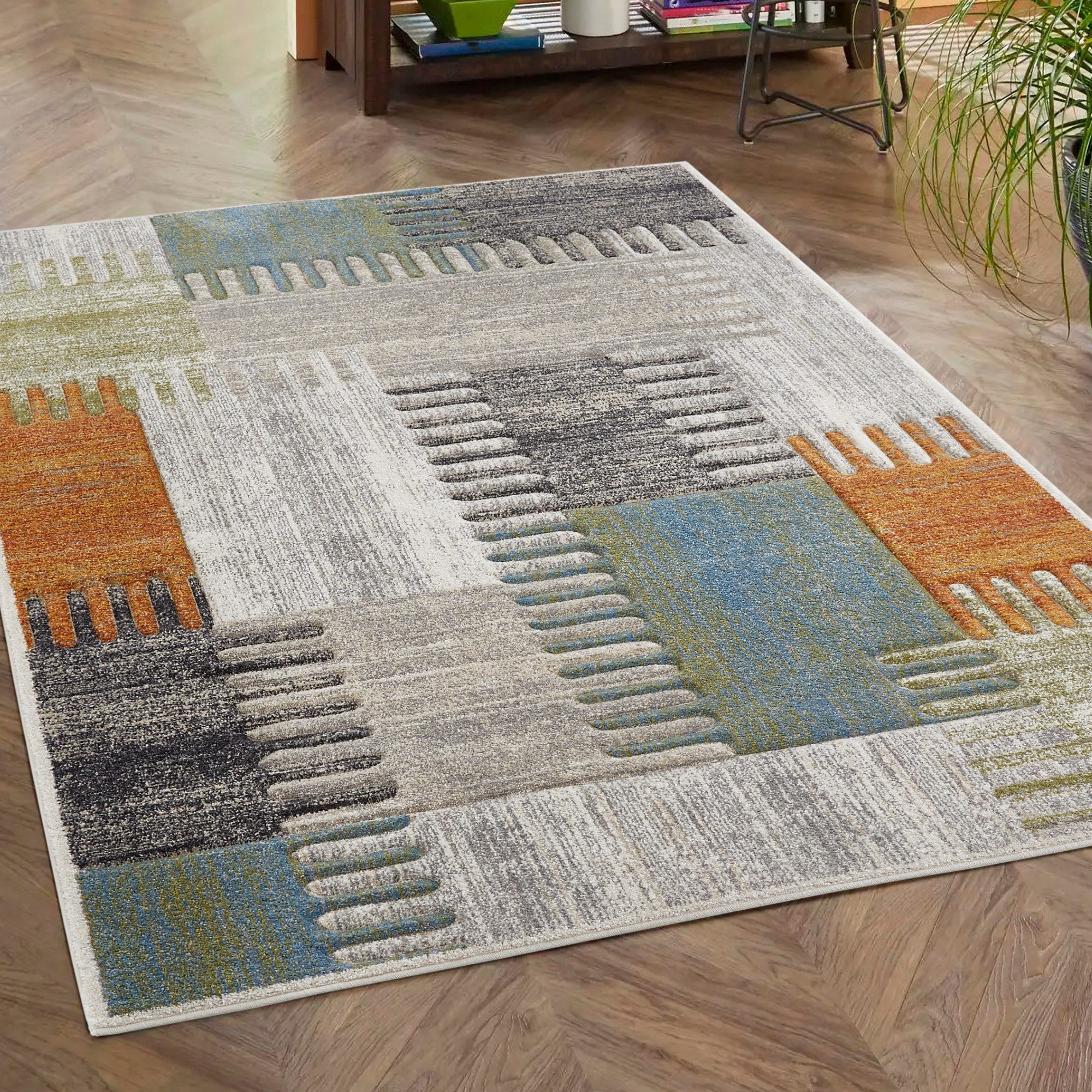 LUXOR living Vloerkleed Toronto Kortpolig, modern patchwork-ontwerp, hoog-laag structuur, woonkamer moderne vloerkleden maat 80 cm x 150 cm x 12 mm