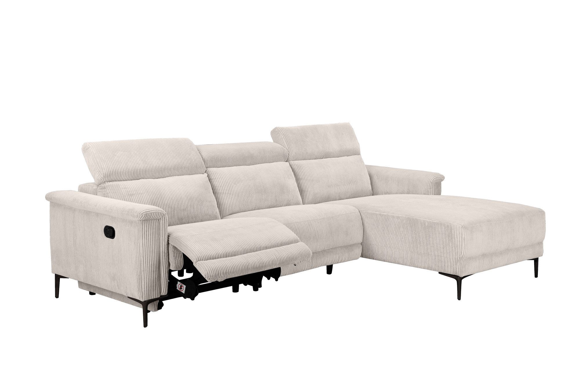 Places of Style Hoekbank Lund in cord, L-vorm, 261 cm, handmatige en elektrische relaxfunctie