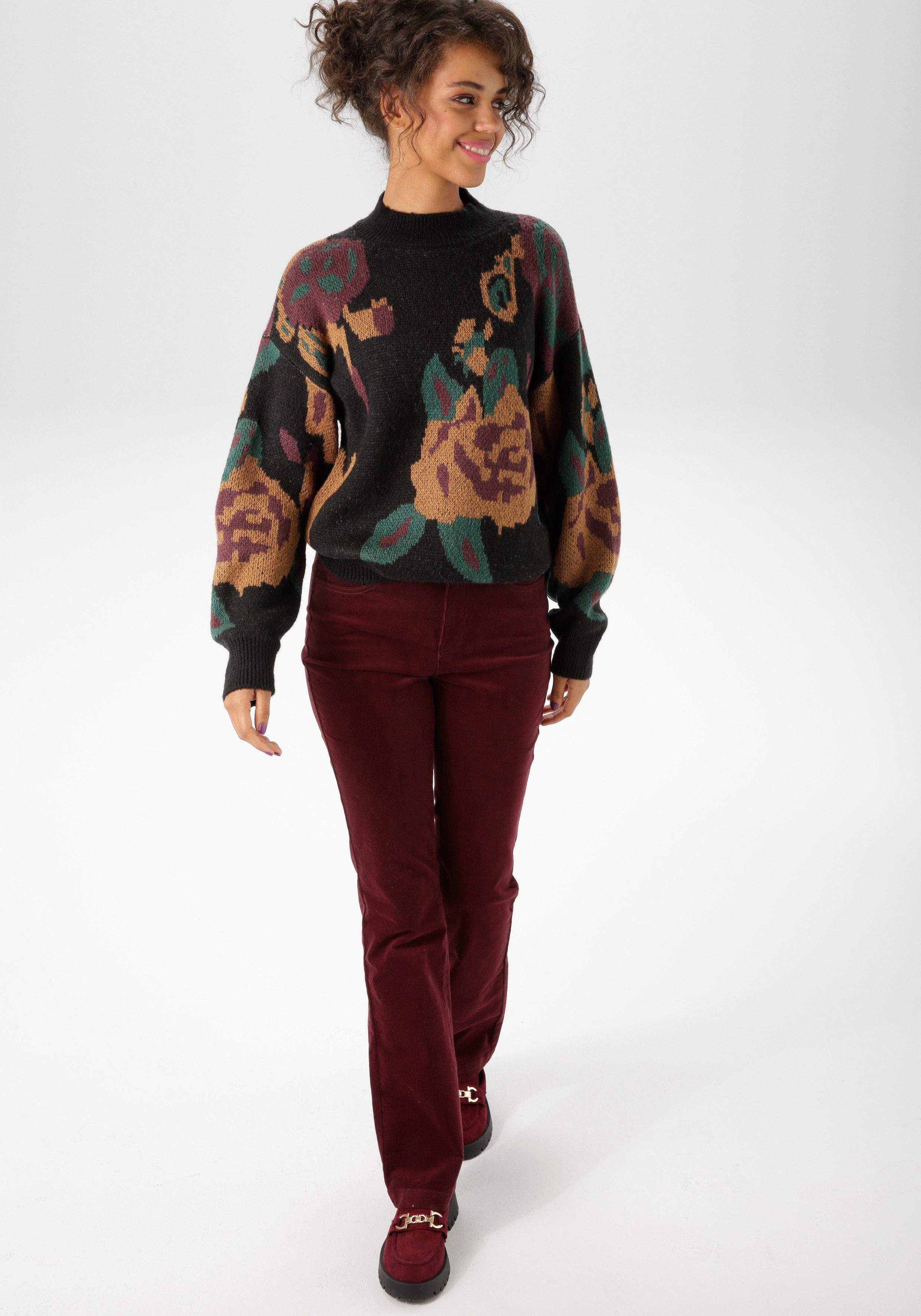 Aniston CASUAL Gebreide trui met grote, ingebreide bloemen - nieuwe collectie