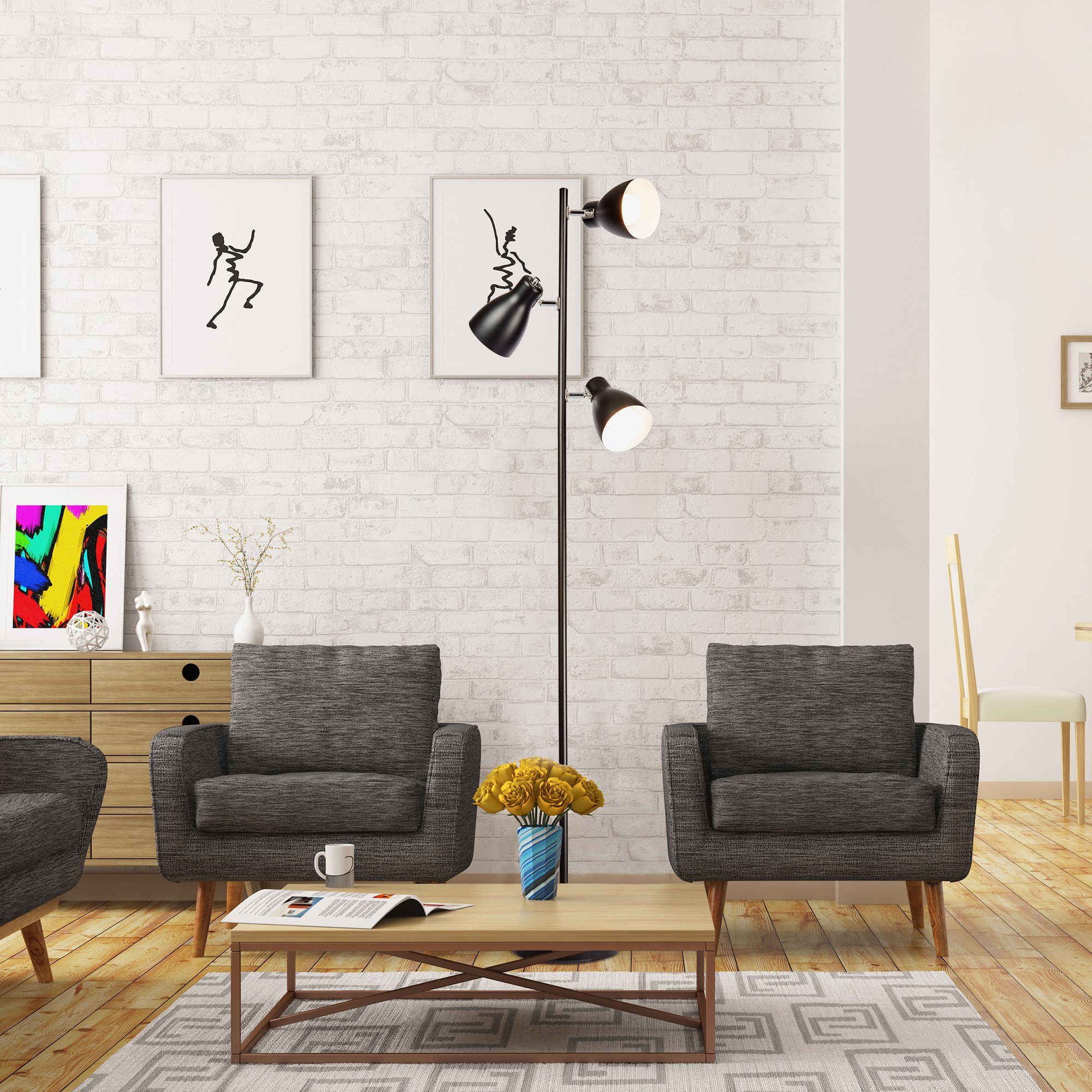 B.K.Licht Staande lamp Vloerlamp, metaal, plafondflitser, lamp, draaibaar, E27, zwart