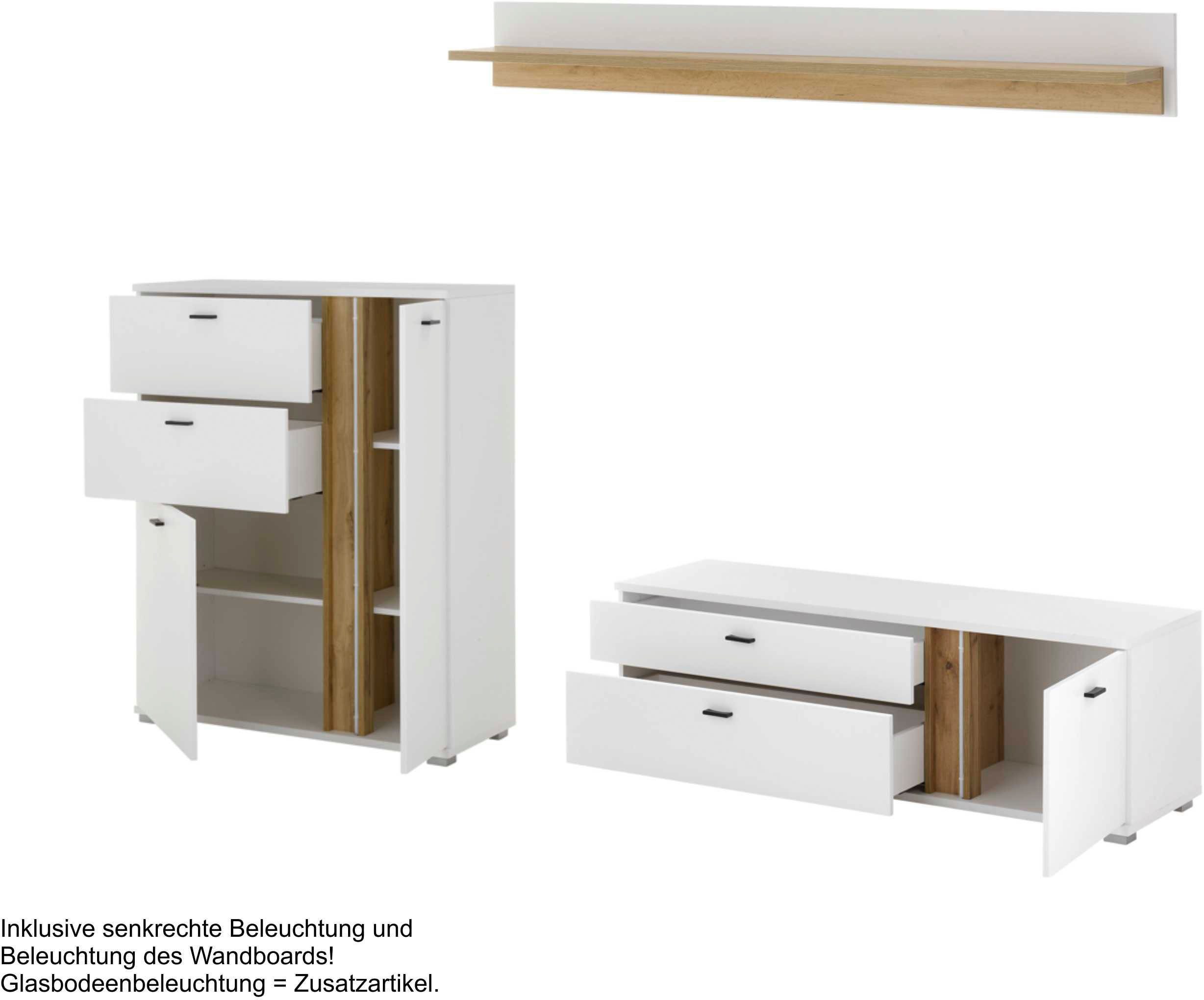 INOSIGN Wandmeubel Long Island in moderne trendkleur, inclusief verticale verlichting, breedte 260 cm (set, 3-delig)