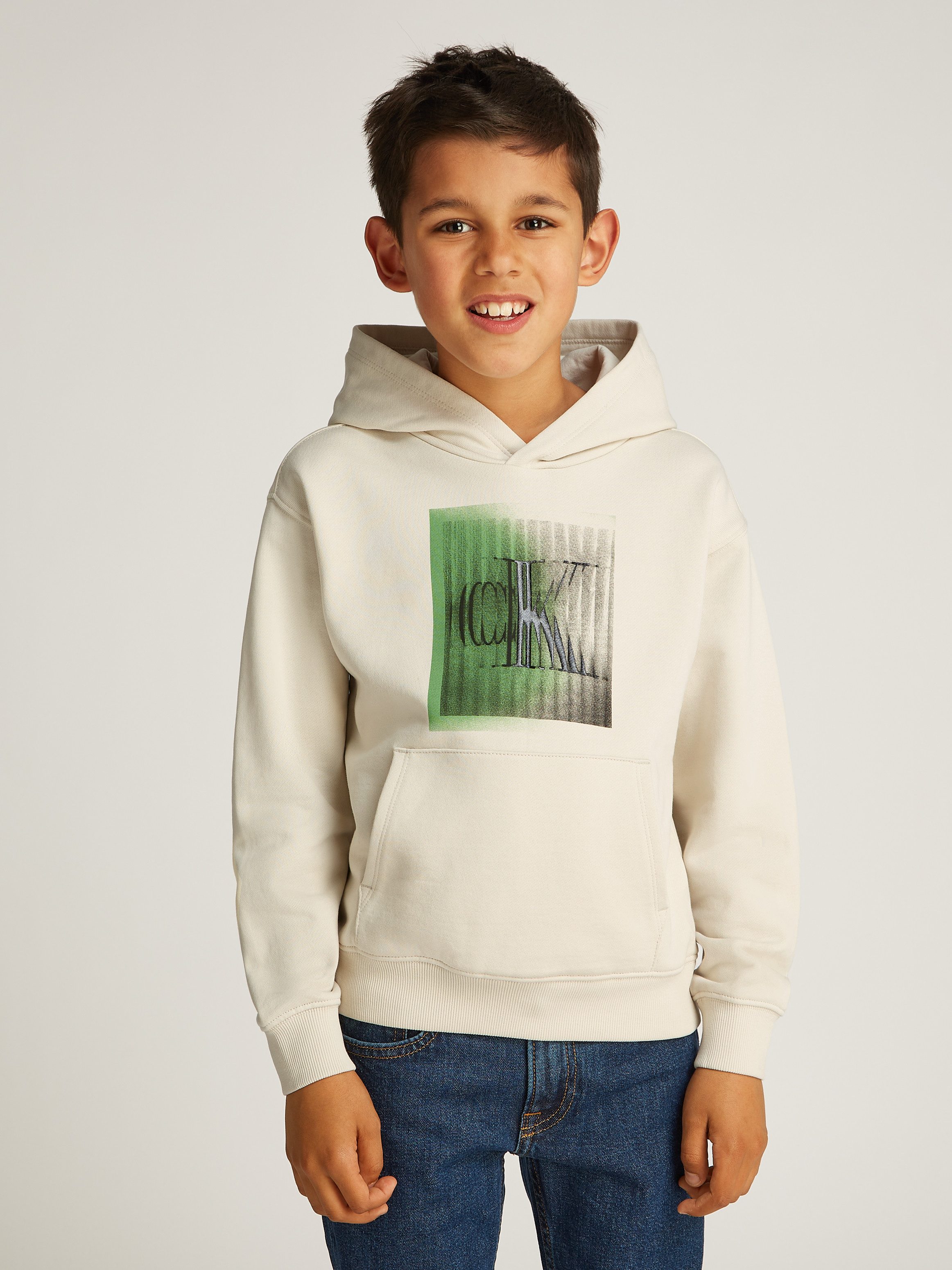 Calvin Klein Sweatshirt LARGE SHIFTED CK HOODIE voor kinderen tot 16 jaar met logo-opdruk