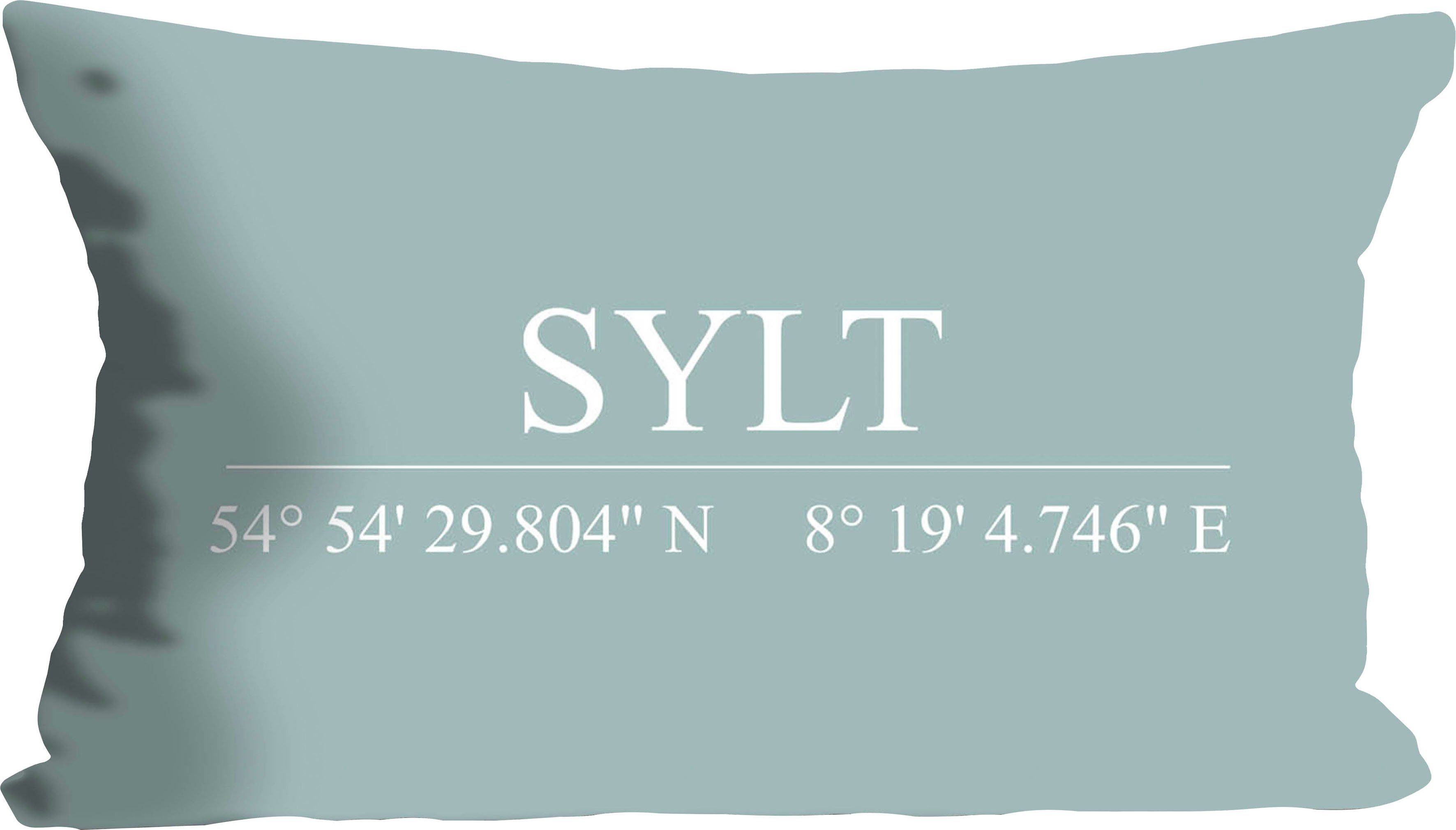 queence Sierkussen Sylt Kussenhoes, Sylt opschrift, Sylt, coördinaten, Noordzee, maritiem (1 stuk)