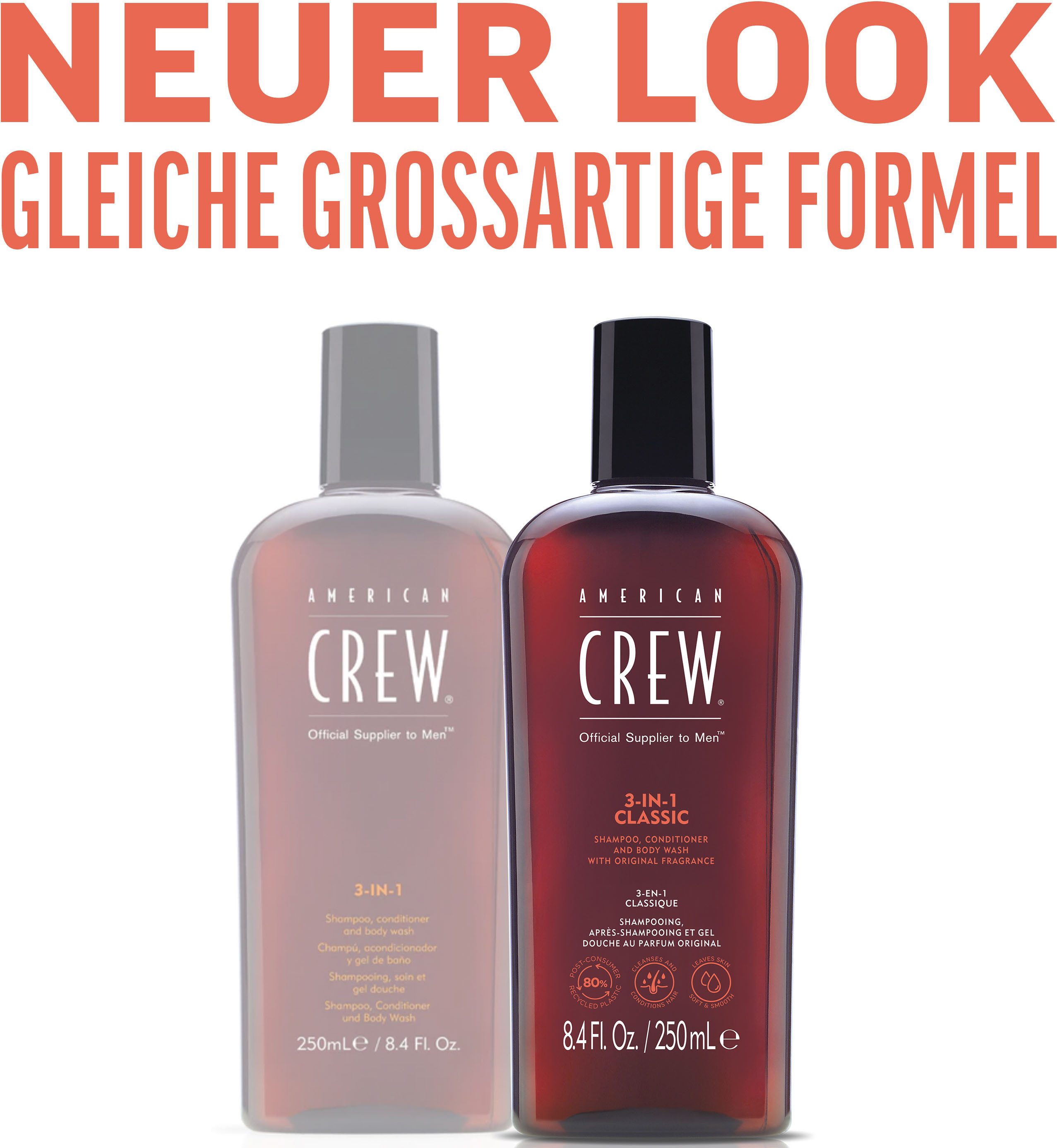 American Crew Haarshampoo 3-in-1 Classic shampoo, conditioner & body wash 250 ml (1-delig)