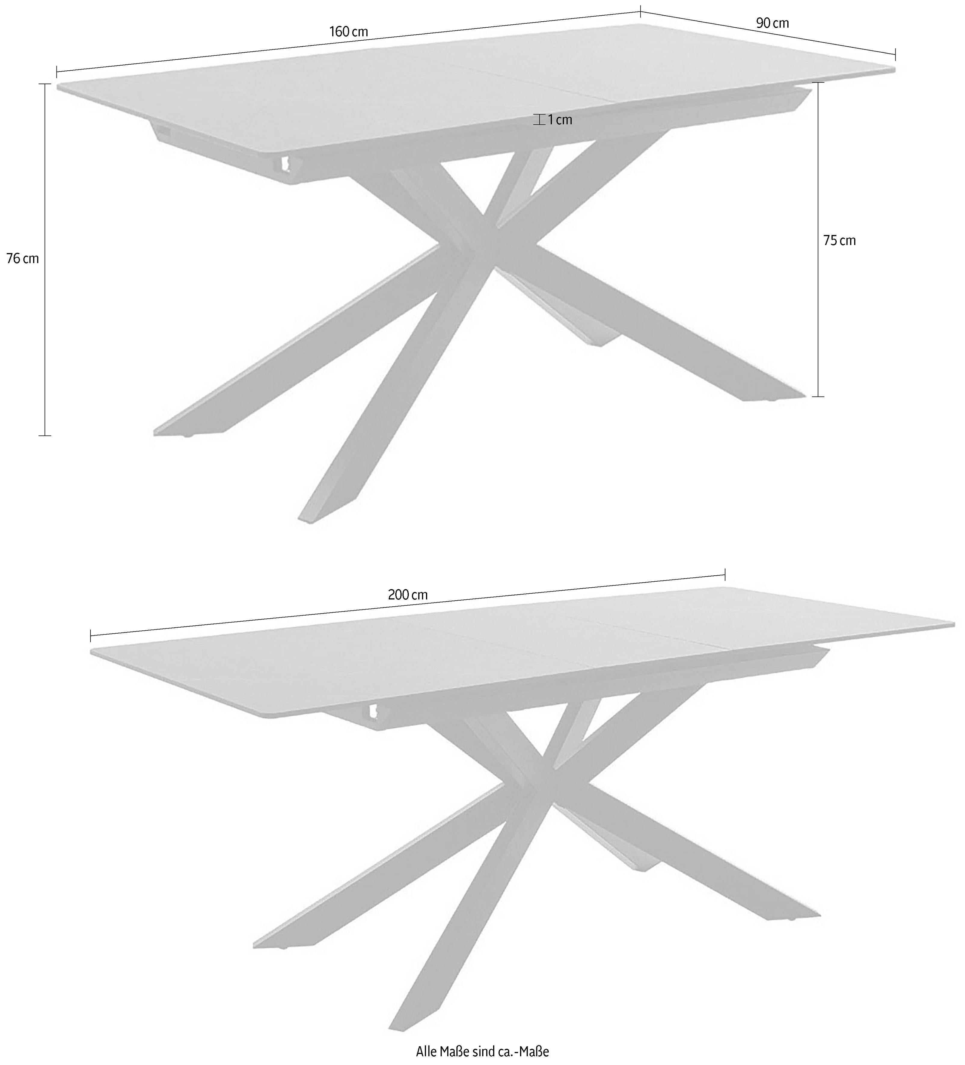 MCA furniture Eettafel BONANZA uitschuifbare tafel 160-200 cm gemarmerd Keramiek, metaal, marmer-look, synchronisatie-uittrekmechanisme, uittrekbaar, 6-8 personen