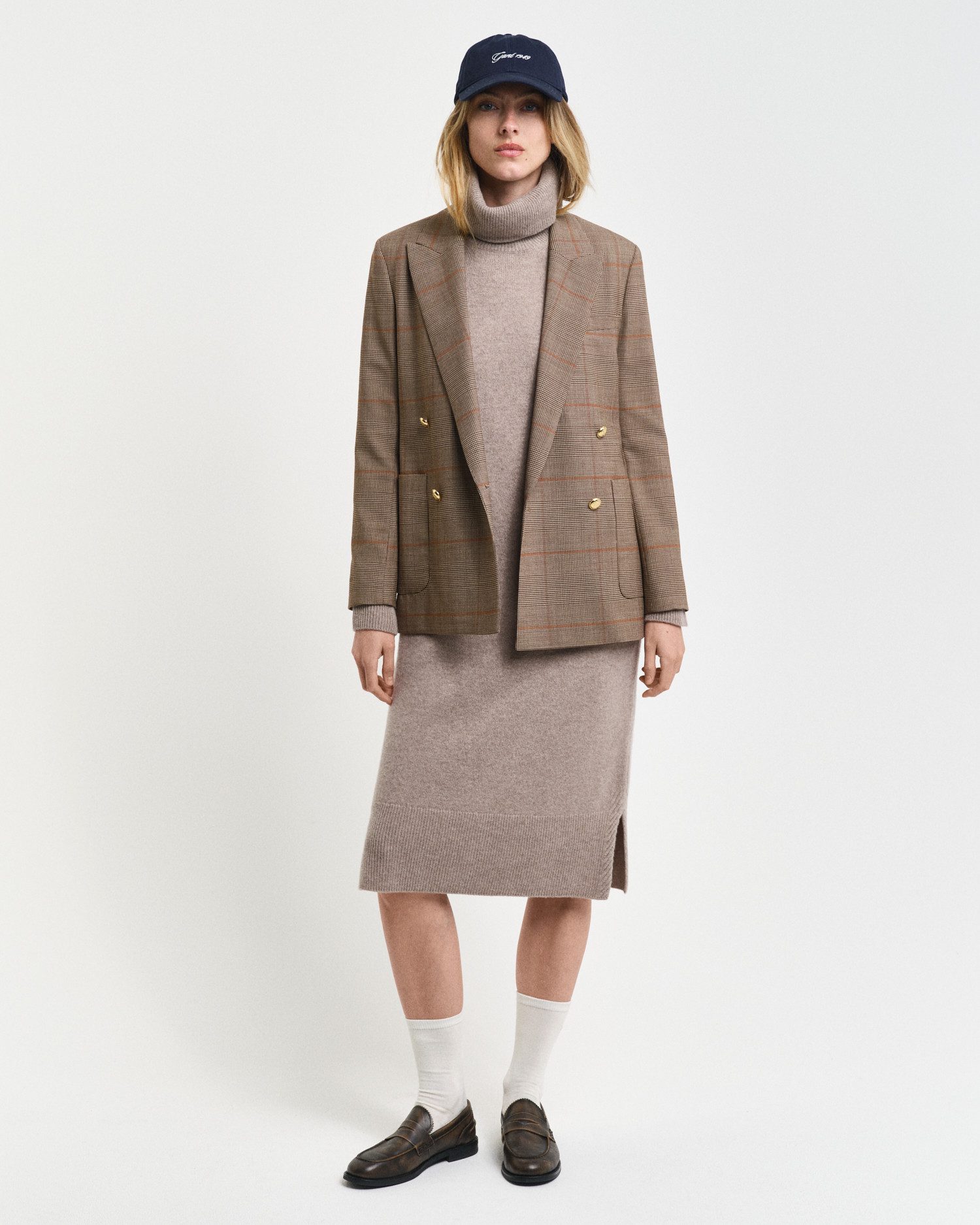 Gant Midi-jurk HERRINGBONE DETAIL ROLLNECK DRESS