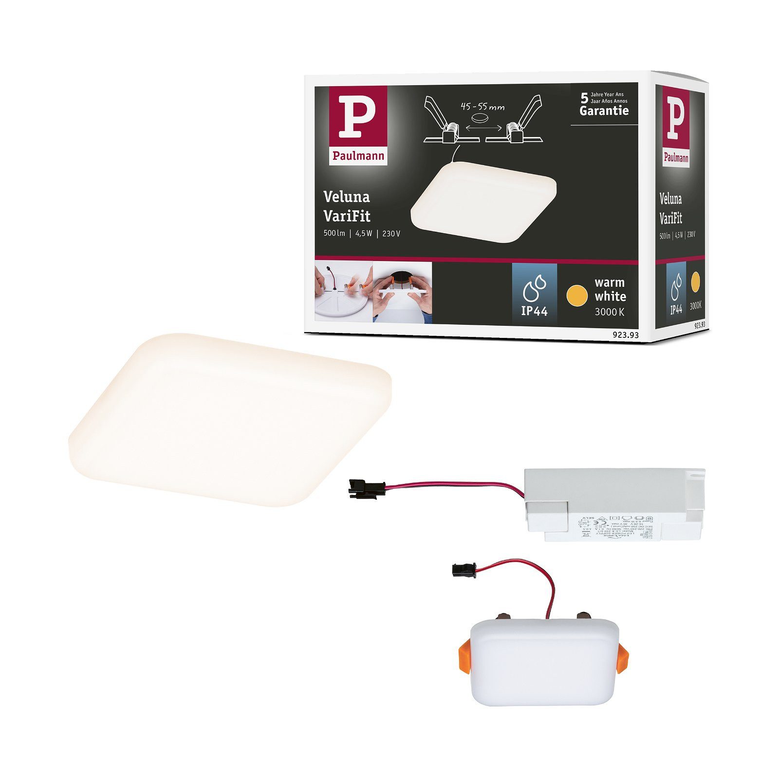 Paulmann Ledinbouwlamp VariFit Veluna IP44 vierkant 75x75mm 4,5W 360lm 3000K Satin (1 stuk)