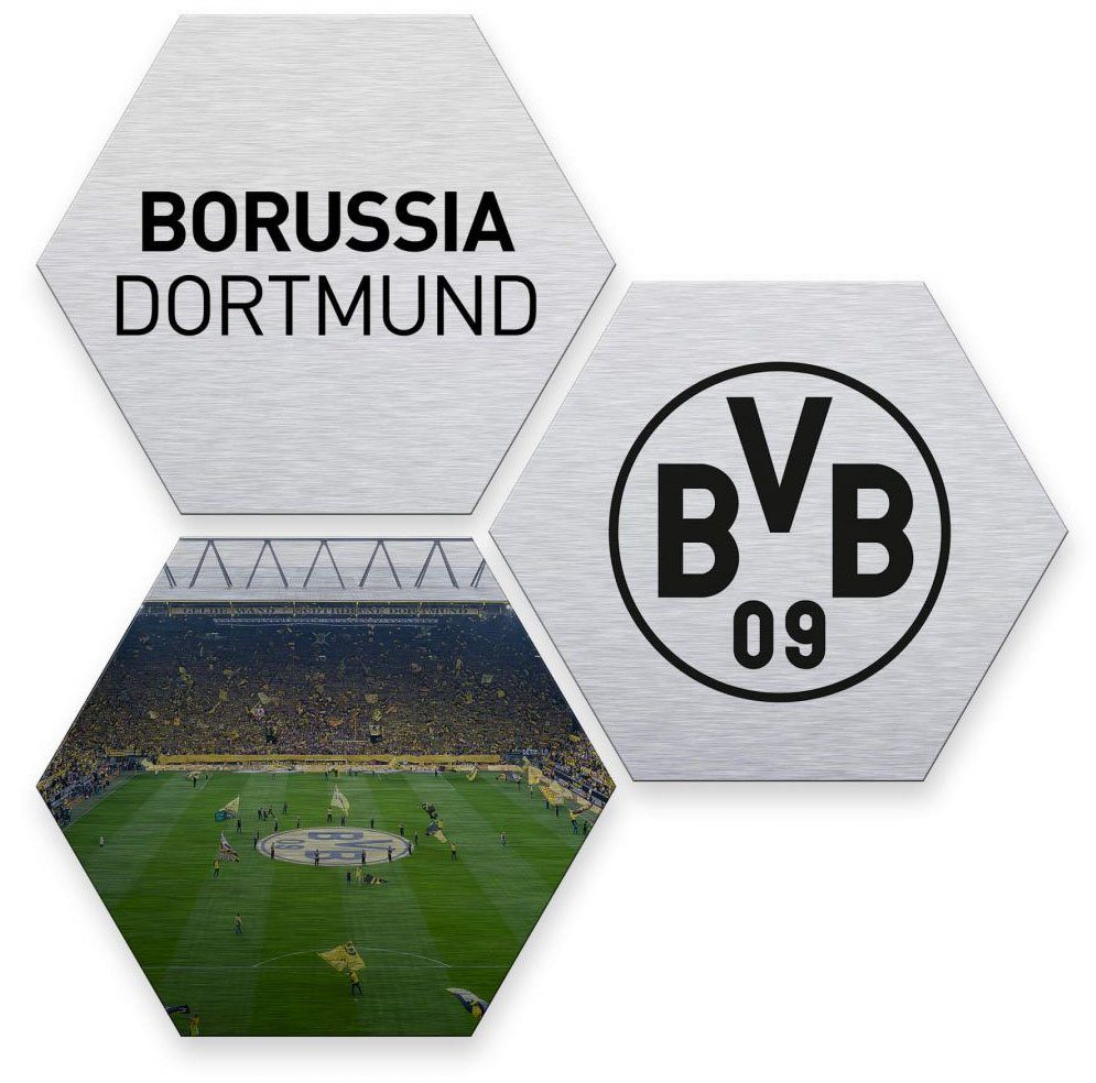 Wall-Art Meerdelige artprint Zilver Borussia Dortmund (set, 3 stuks)