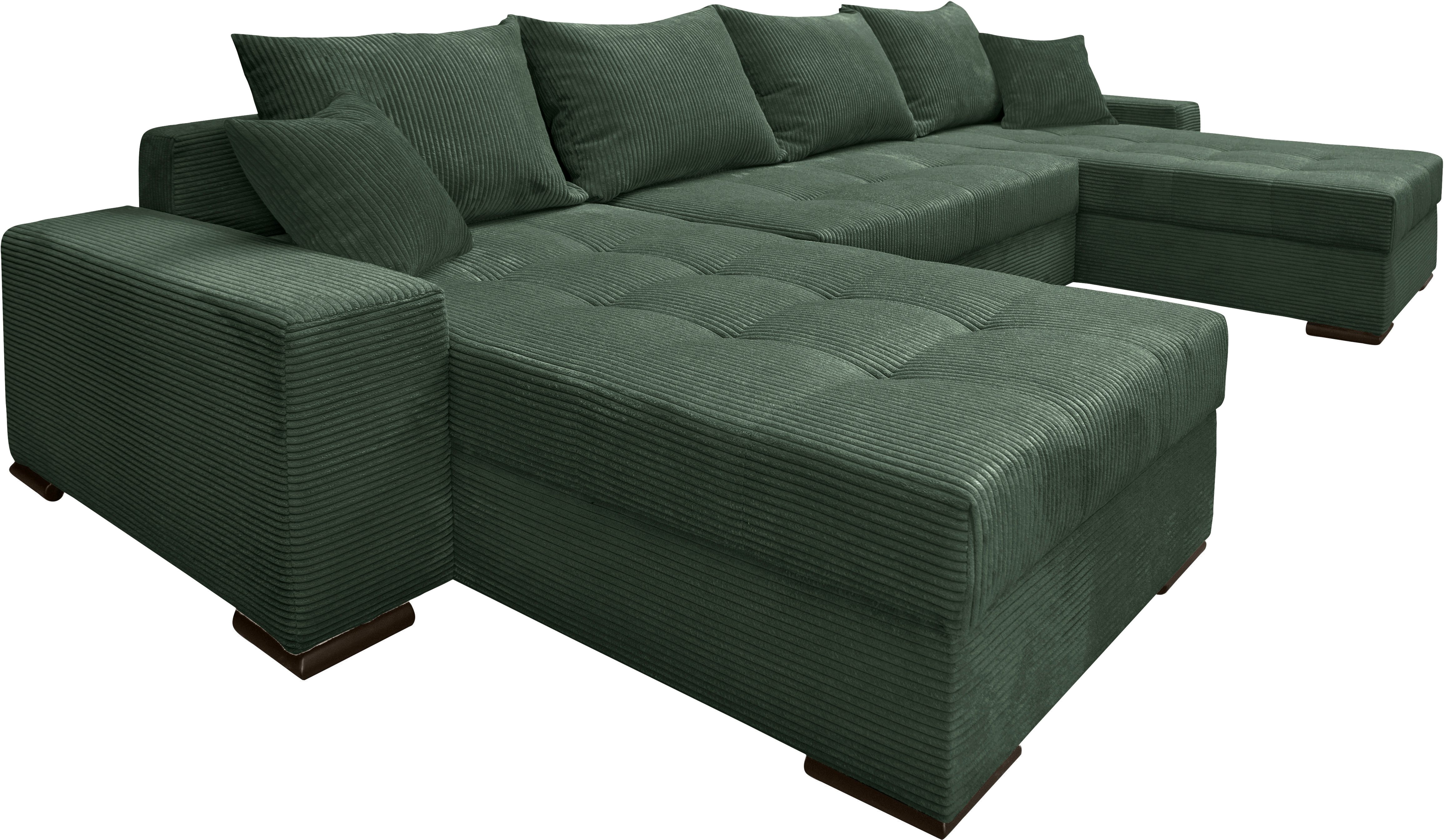 COLLECTION AB Zithoek XL-Josy U-vorm, breedte 313 cm, cord-/mix incl. bedfunctie, bedlade, met 4 gelijk grote rugkussens