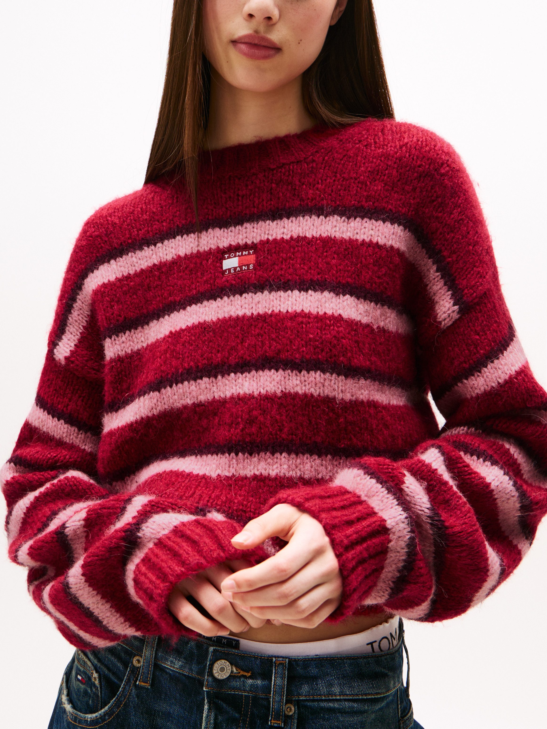 TOMMY JEANS Trui met ronde hals TJW BADGE STRIPE FLUFFY SWEATER