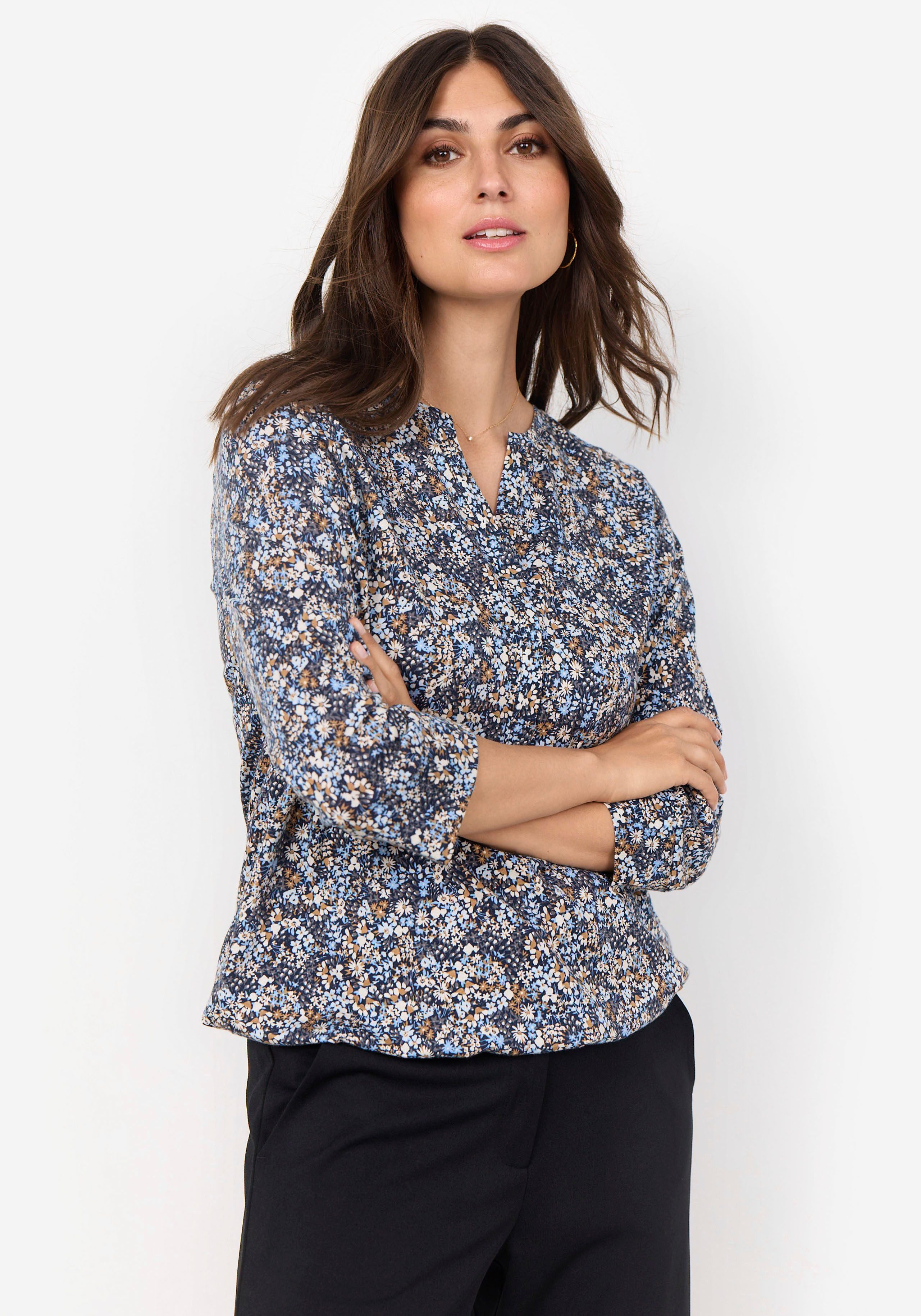 Soyaconcept Bloemenprint Split-Hals Shirt Multicolor Dames