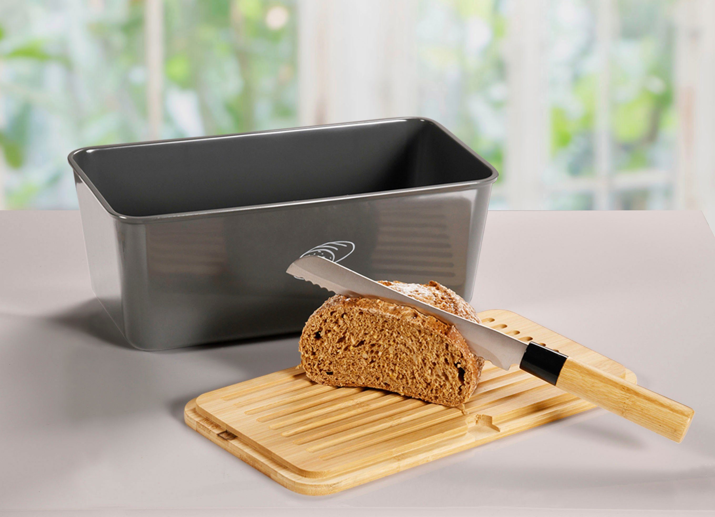 KESPER for kitchen & home Broodtrommel Brooddoos met bamboedeksel met afneembare deksel met snijoppervlak (2-delig)