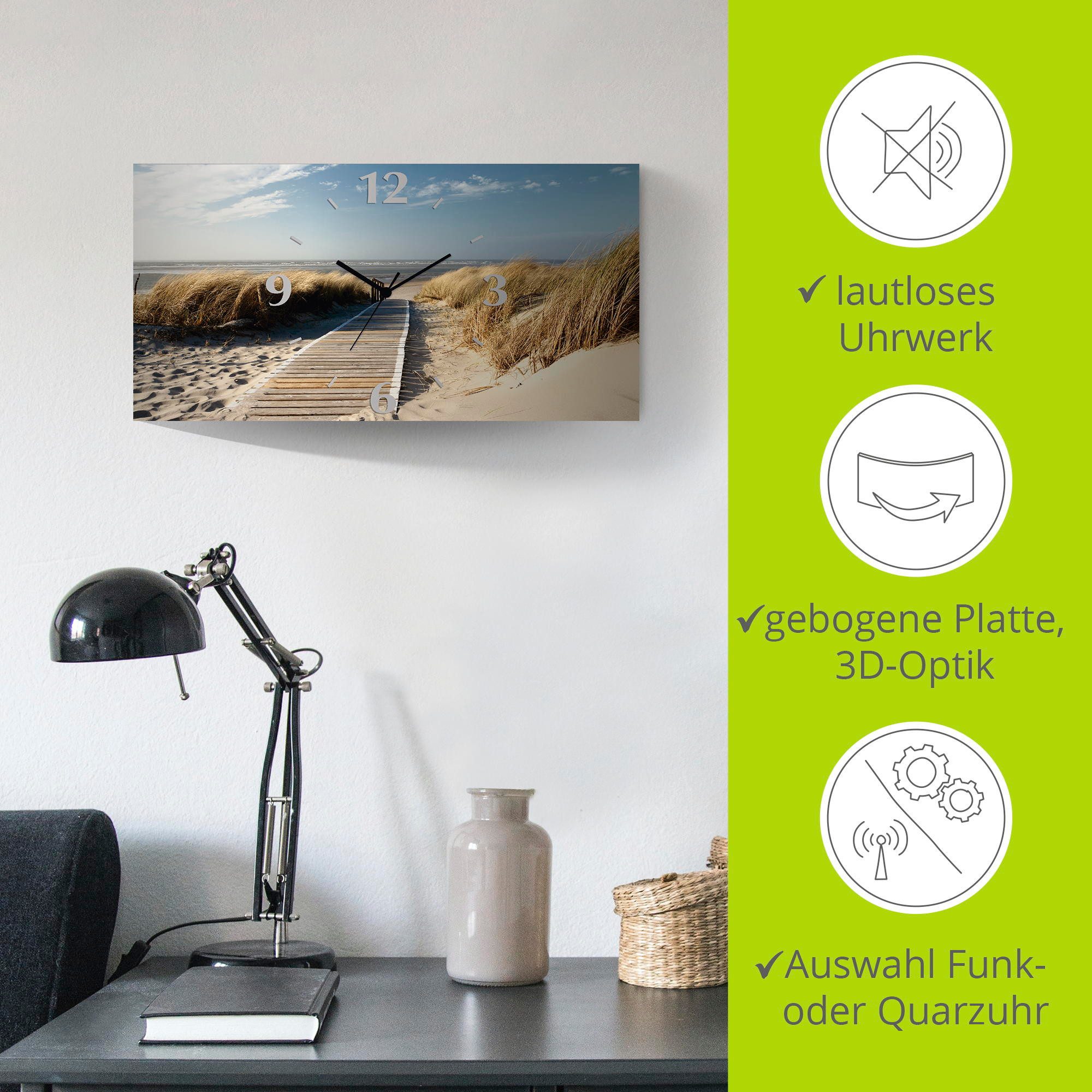 Artland Wandklok Noordzeestrand op Langeoog - pier 3d-look geschulpt, met kwarts- of radiografisch uurwerk, verschillende maten