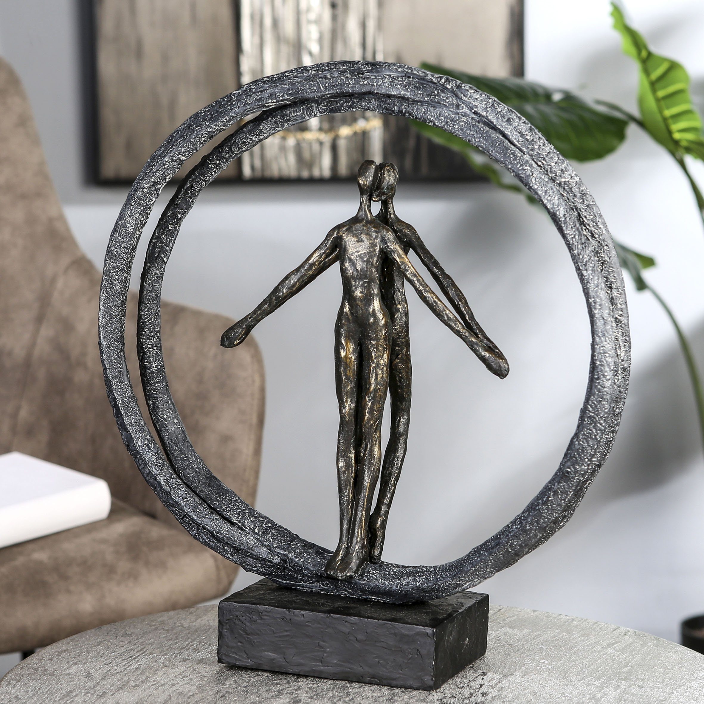 Casablanca by Gilde Decoratief figuur Sculptuur paar in ring, bronskleurig/zwart Decoratief object, hoogte 40 cm, paartje in ring, met teksthanger, woonkamer (1 stuk)