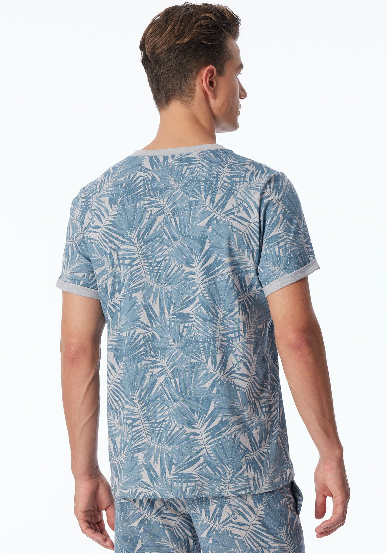 Schiesser T-shirt Mix+Relax met geribbelde ronde hals en omgeslagen mouwzoom