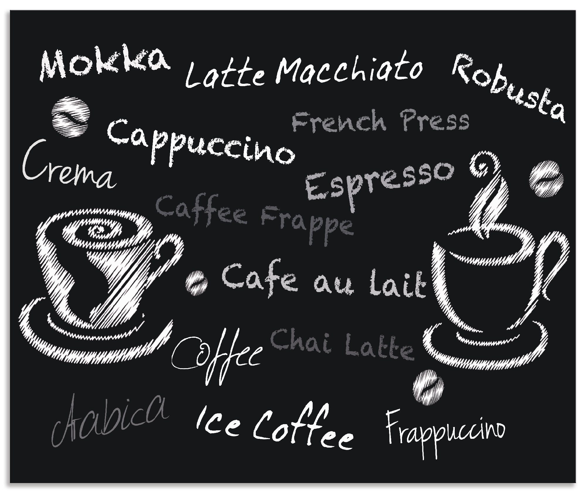 Artland Keukenwand Koffie. Designelementen op een bord Aluminium spatscherm met plakband, gemakkelijke montage