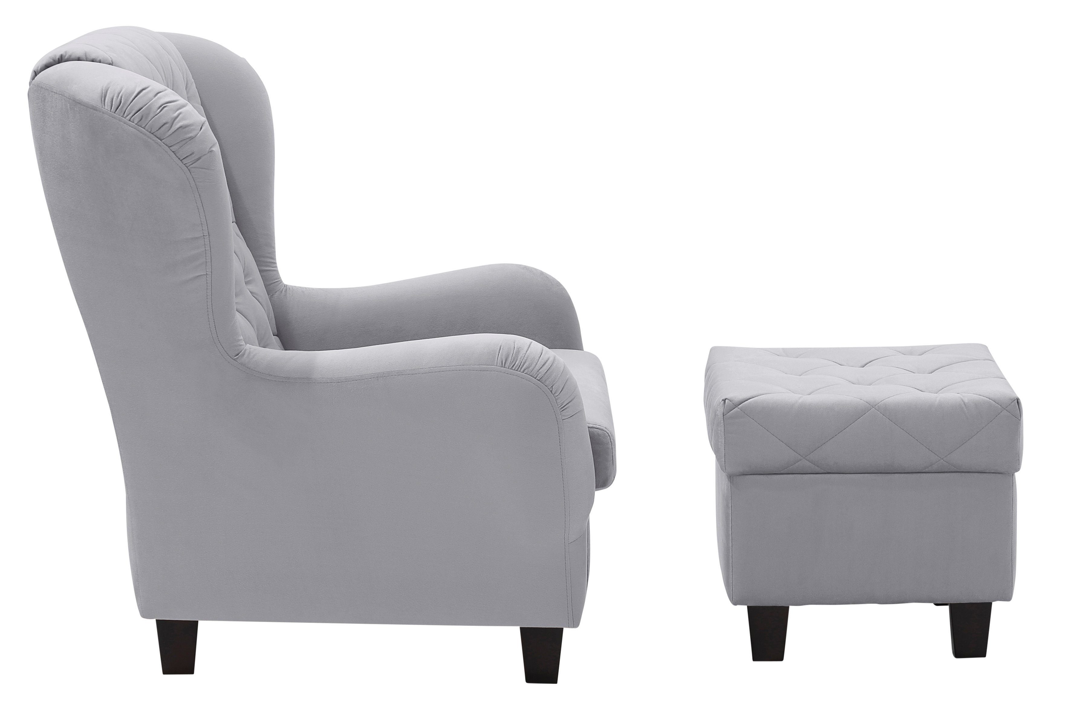 Home affaire Oorfauteuil ALEXANDRA incl. hocker, met stiksels, in vele kleuren (2-delig - 2 stuks)