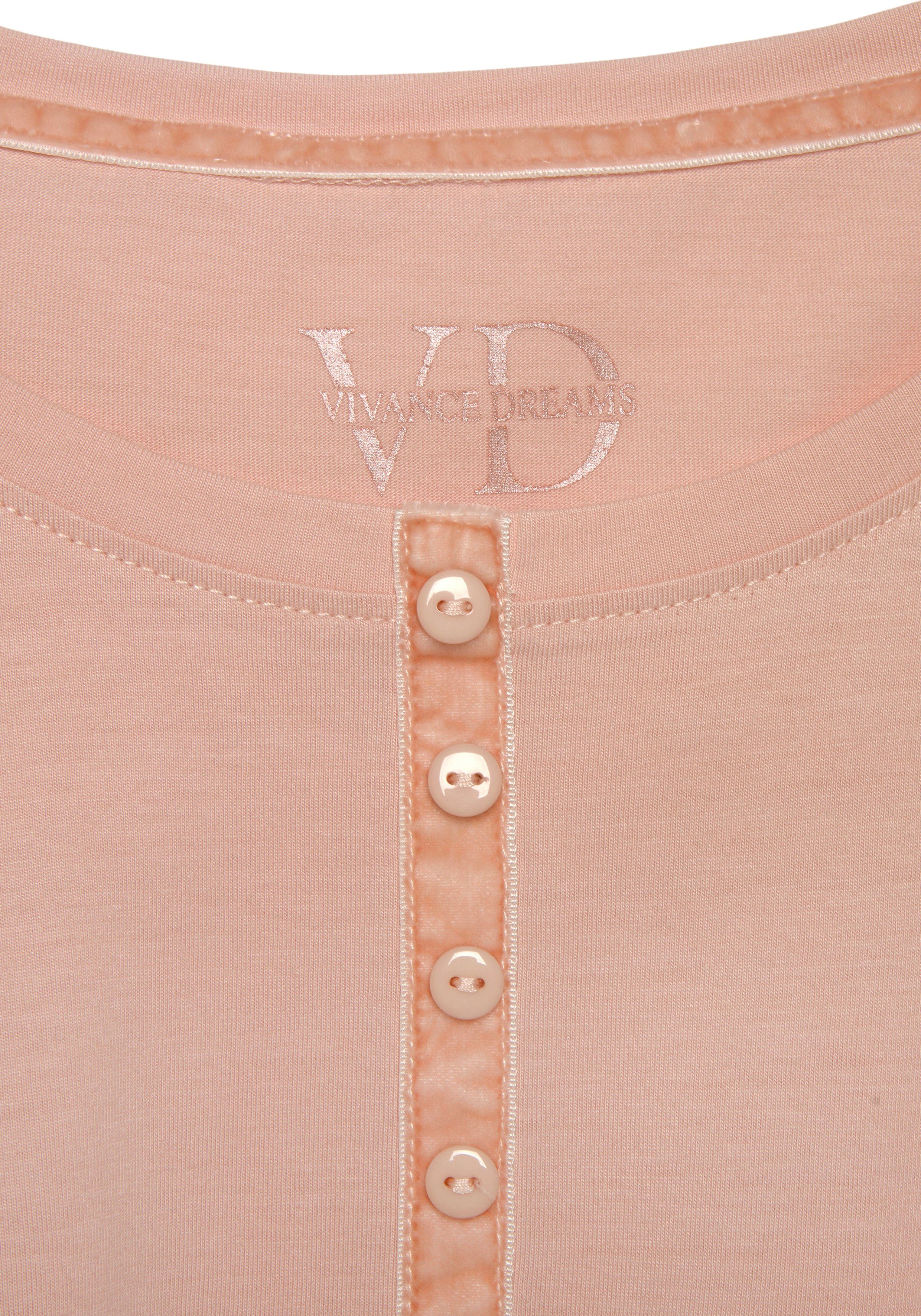 Vivance Dreams Pyjama top met fluwelen knoopsluiting