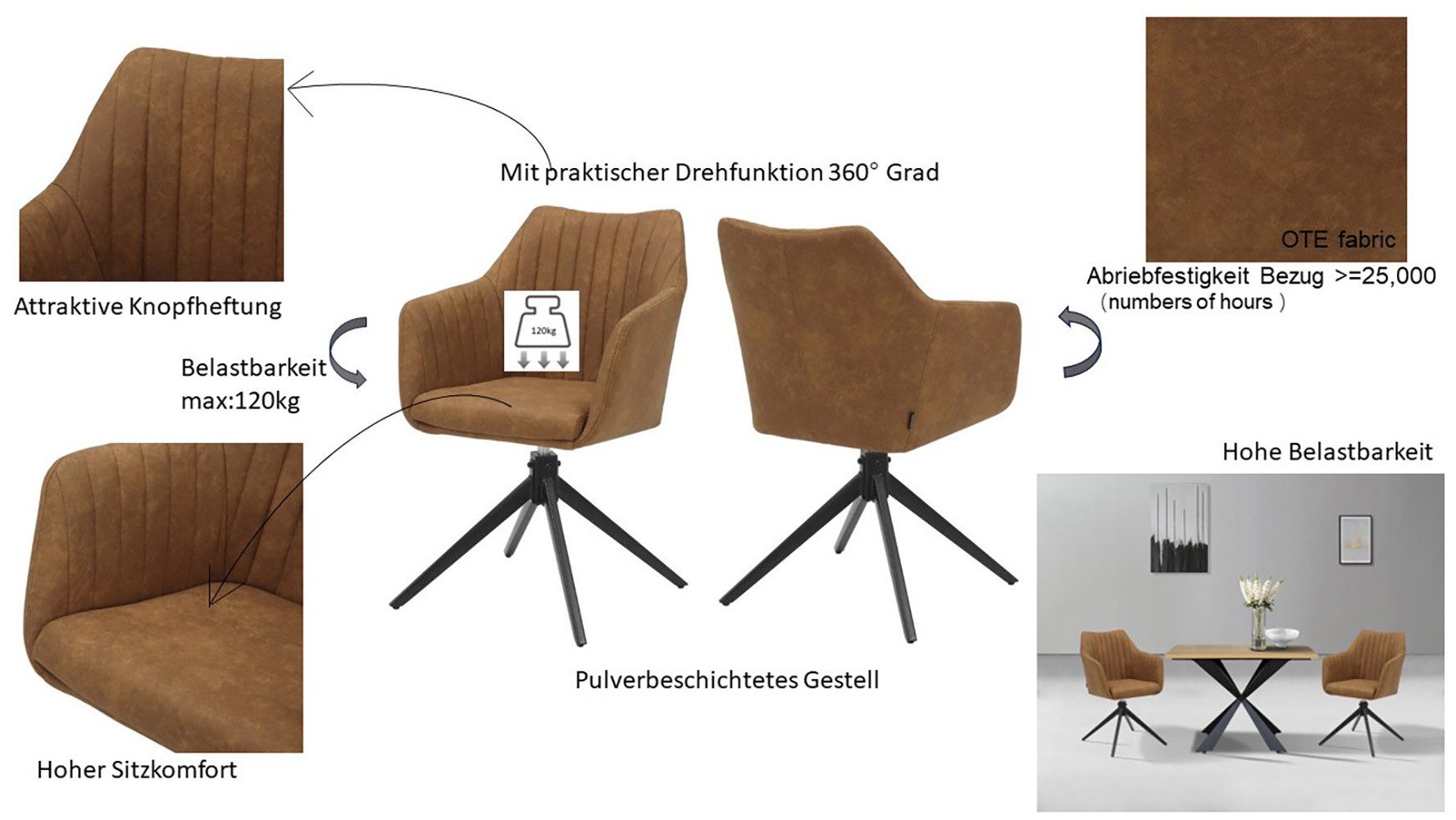 Home affaire Eetkamerstoel Naples, TOPSELLER! Draaisteel met 360 graden draaifunctie, hoogwaardige materialen, onderhoudsvriendelijk (set, 2 stuks)
