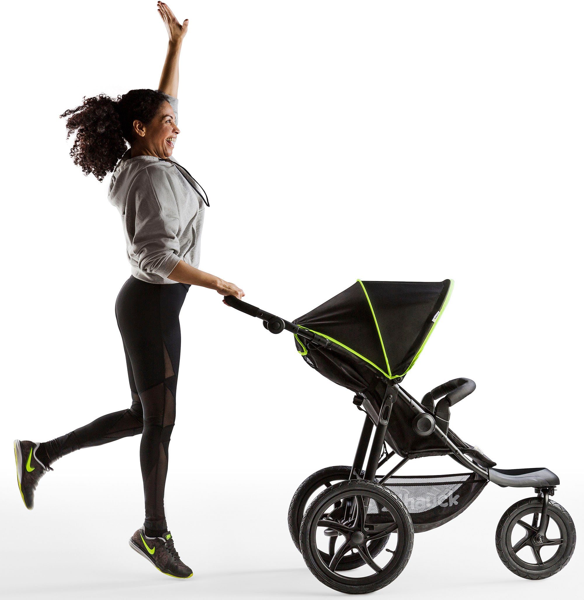 Hauck Kinderwagen met drie wielen Runner black/neon yellow met draaibaar en vergrendelbaar voorwiel