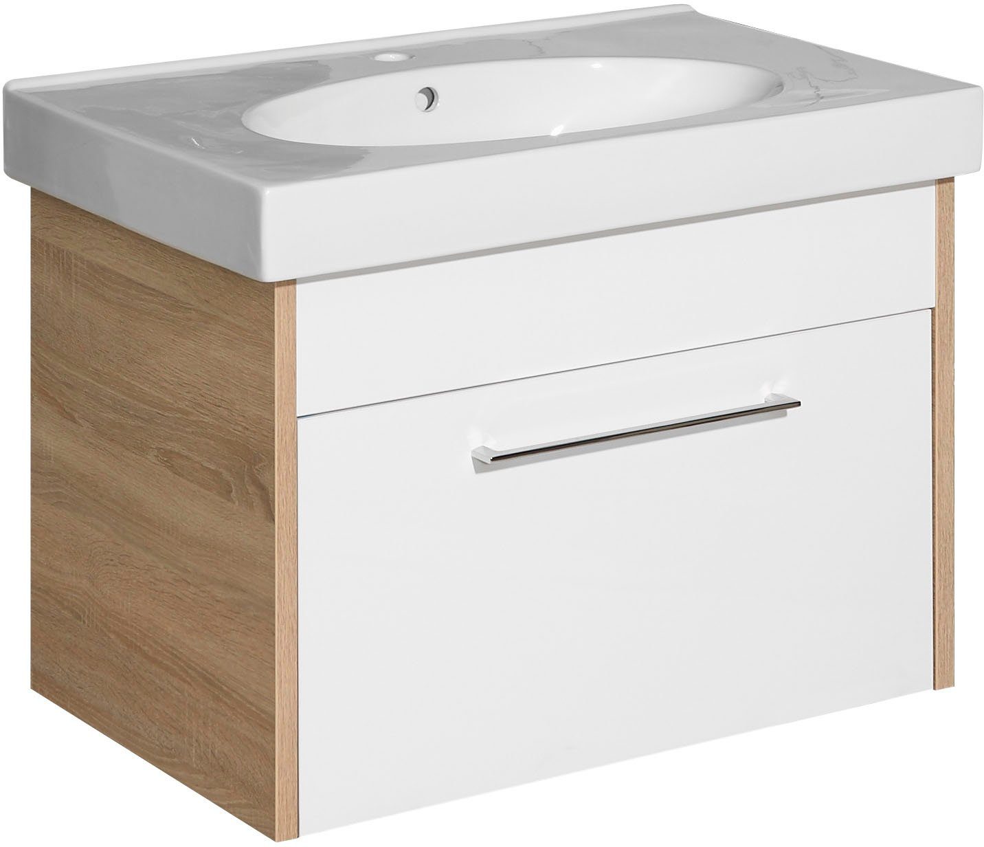 Saphir Badkamerserie Quickset 382 5-delig, keramieken wastafelonderkast met led-spiegelkast Halfhoge kast, onderkast, hangend kastje, inclusief deurdemper, 8 deuren (6-delig)