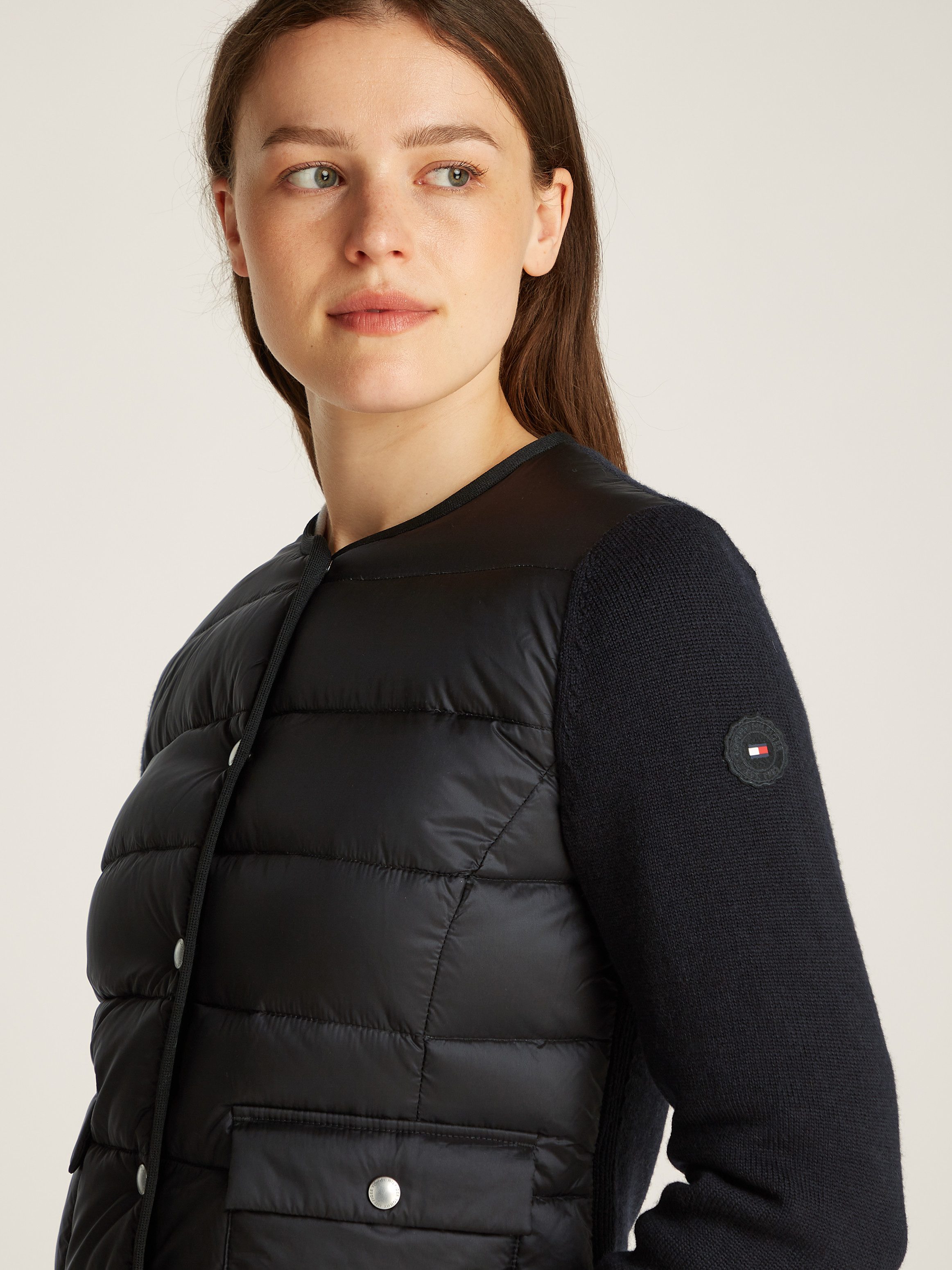 Tommy Hilfiger Gewatteerde jas UL DOWN KNIT MIX JKT met brei-inzetten patch